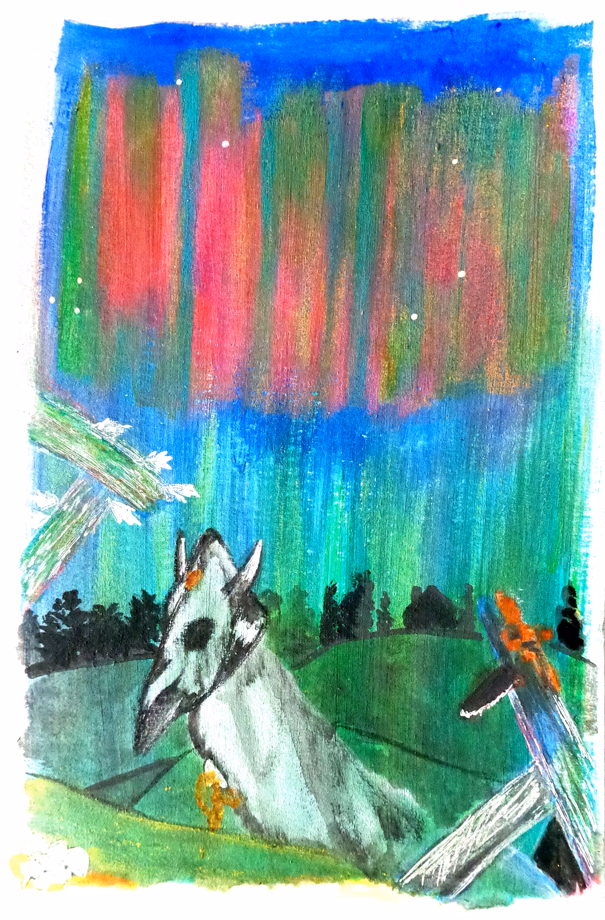 Sacred cow walking in the forest