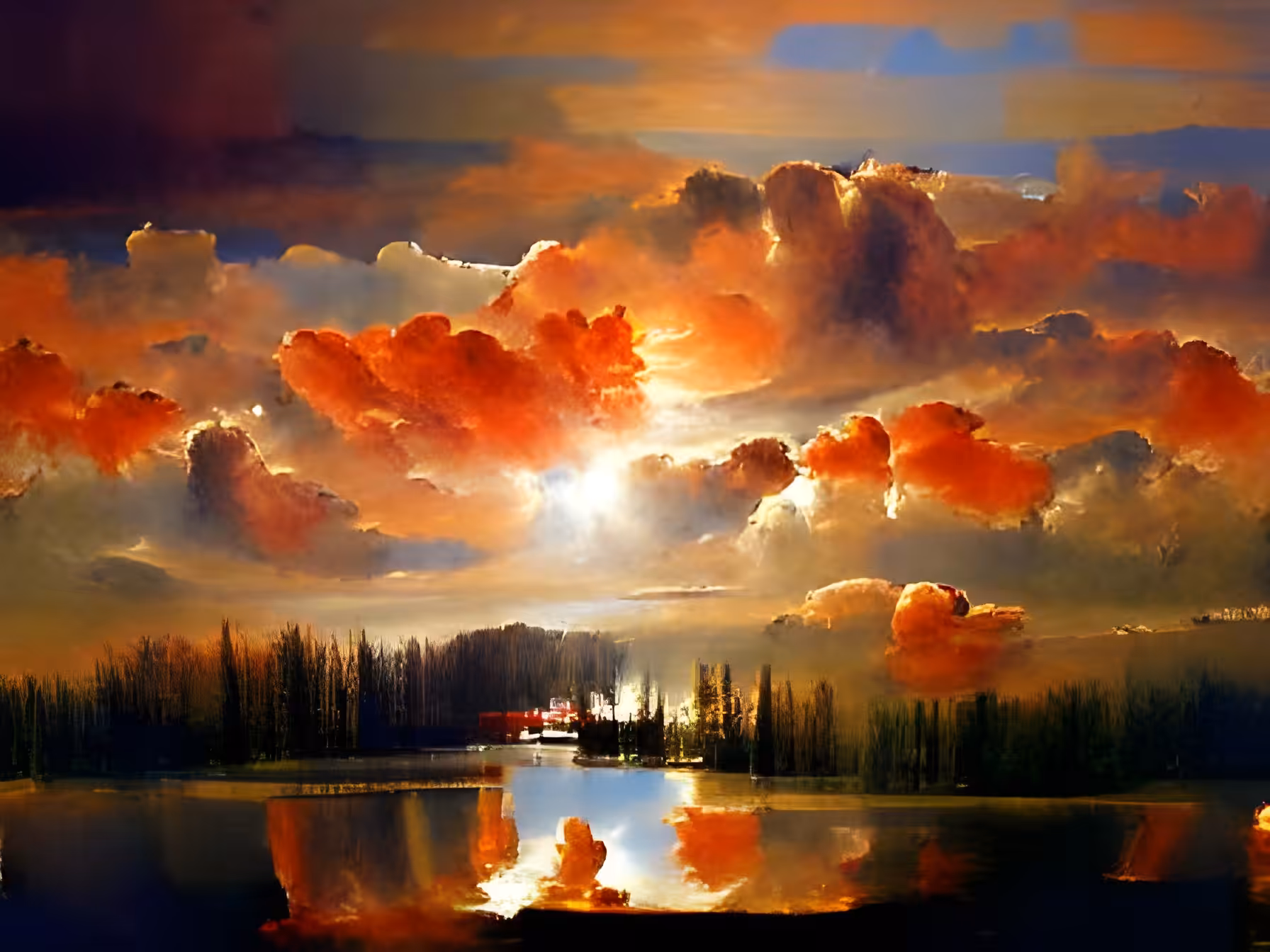 AI MASTERPIECE #1261 - SUNSET OVER THE LAKE