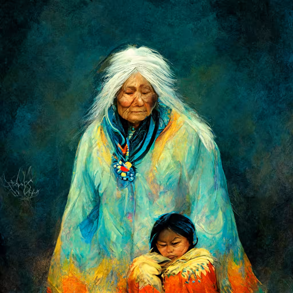 Cherokee Grandmother Spirit Looking After Her Icelandic Grandson