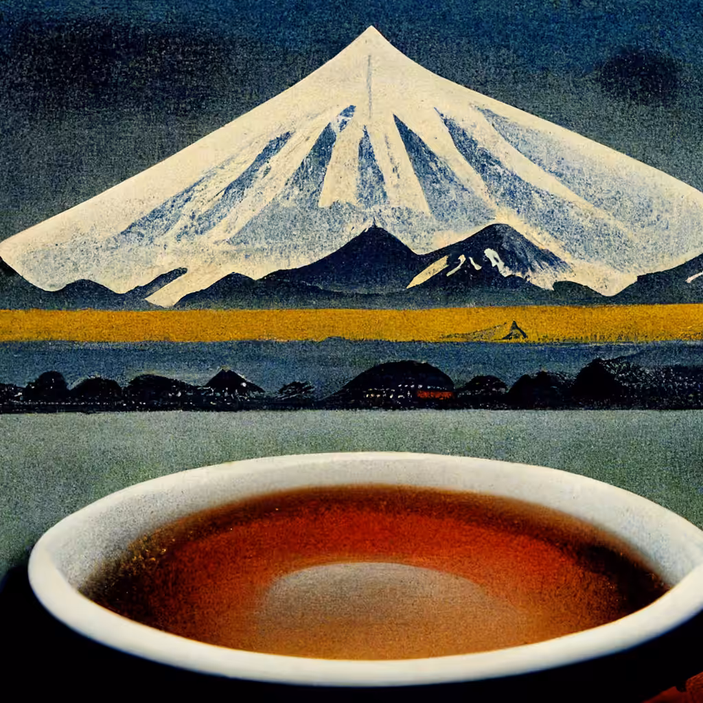 a cup of tea in front of mt. fuji (富士山)