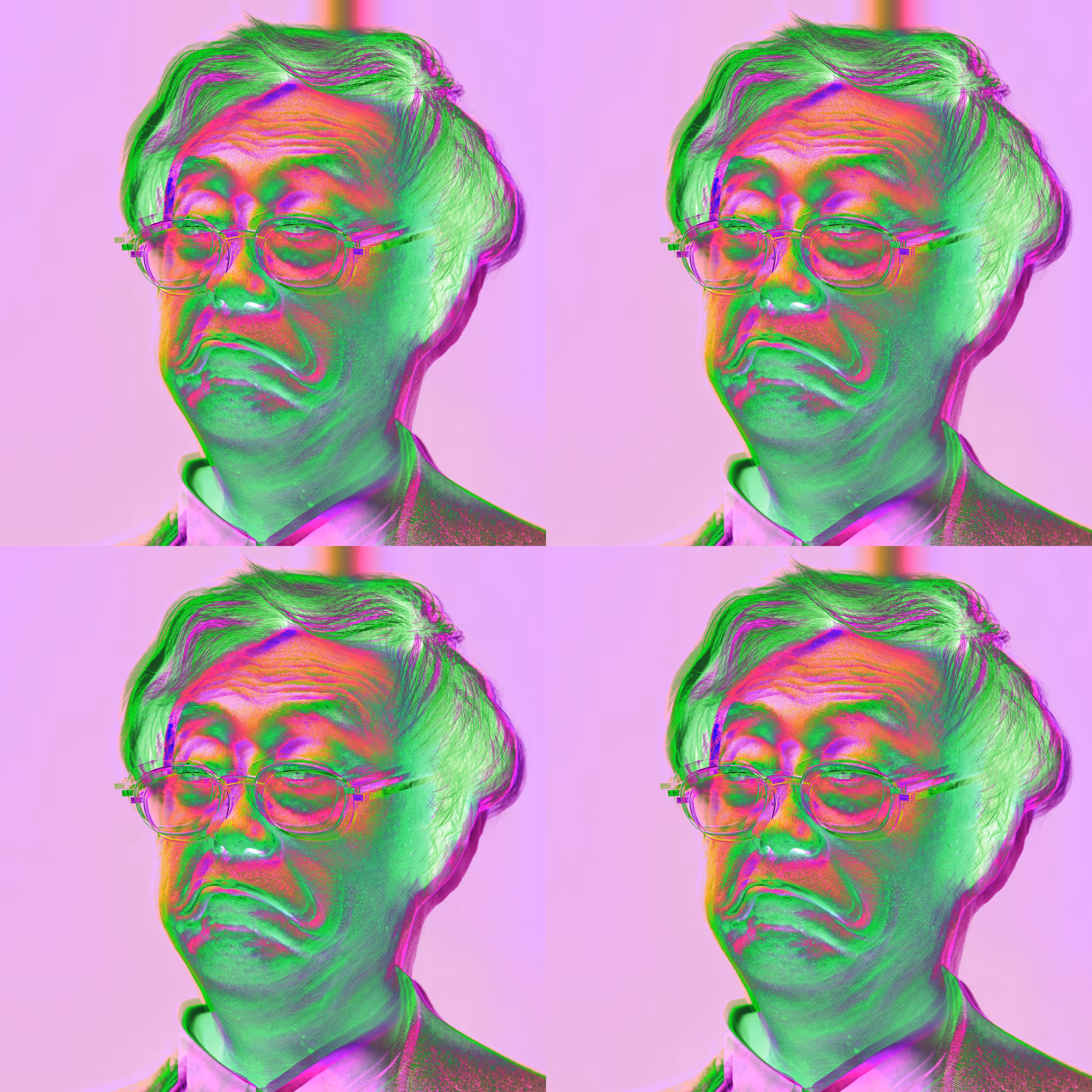 A presentation of 4 Satoshi Nakamotos in a grid