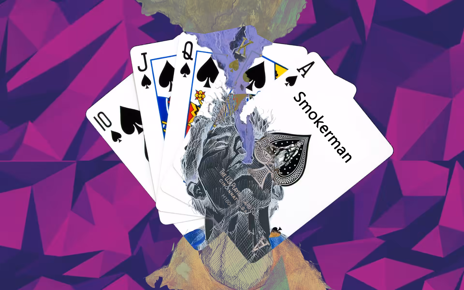 HANDMADE PAINTING: Smokerman In Royal Flush