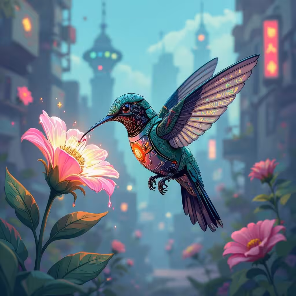 NightCafe Creations: Biomechanical Hummingbird 2