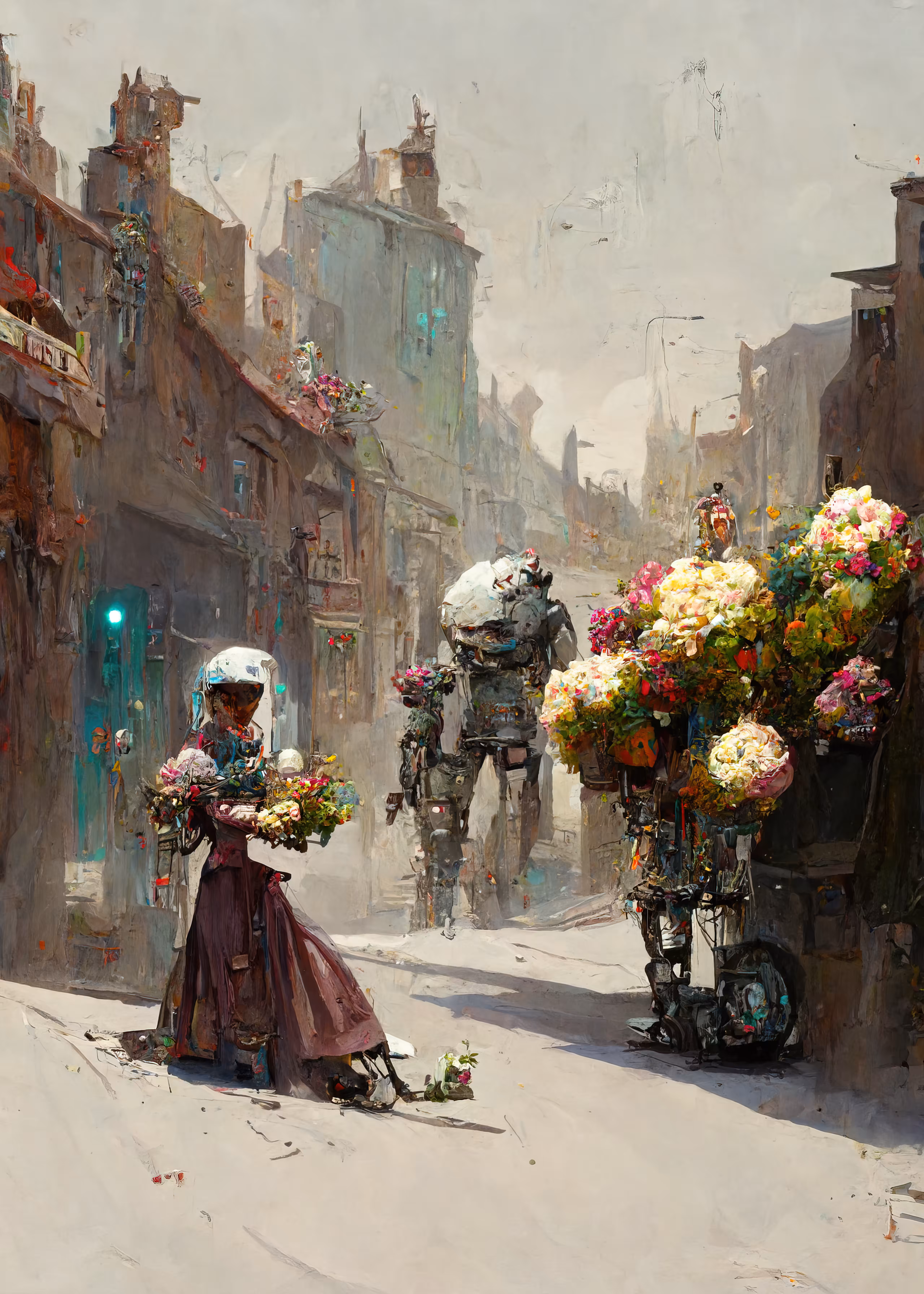 Victorian cyborg flower vendor