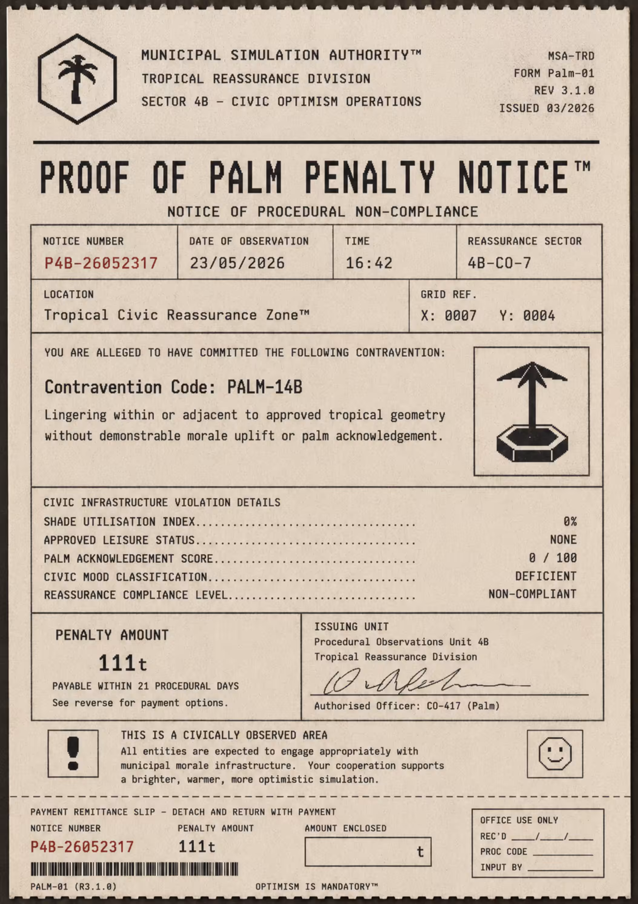 Proof of Palm Penalty Notice™