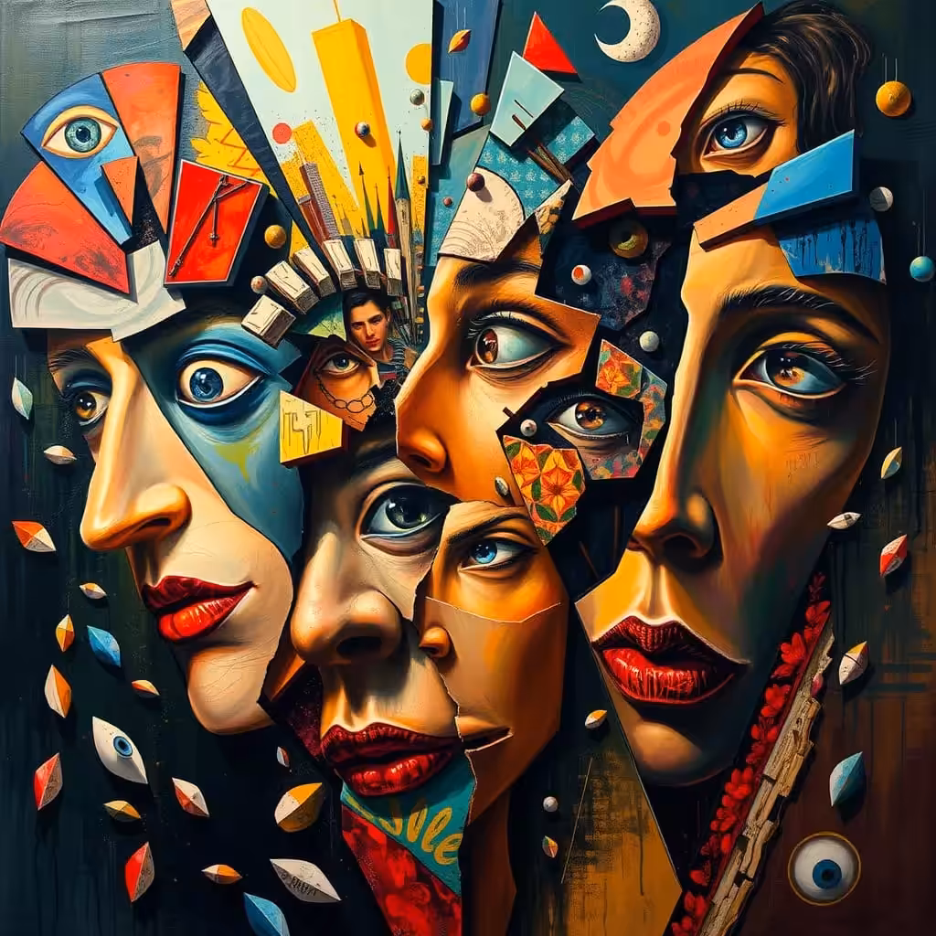  chaotic blend of Picasso's Cubism