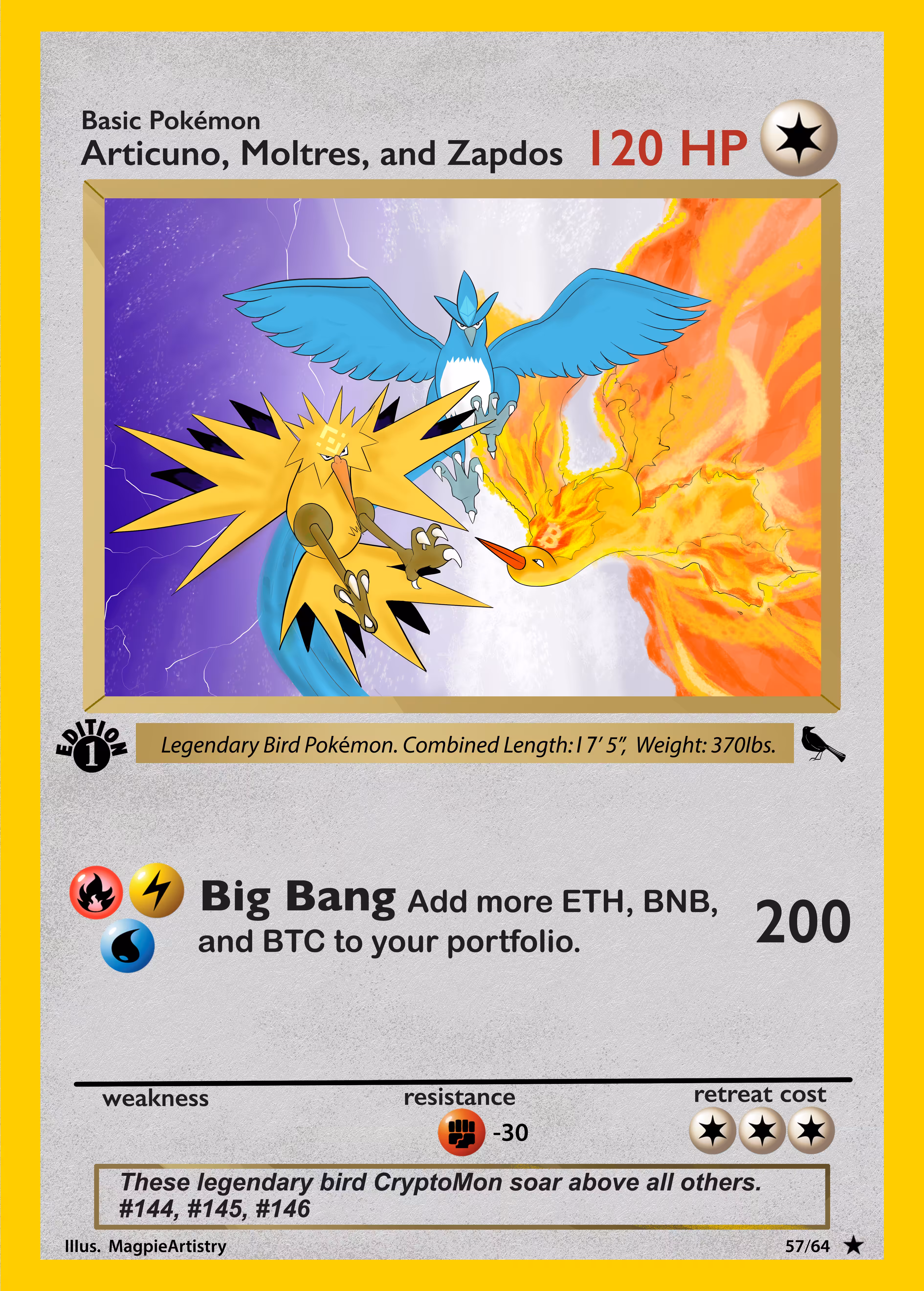 1st Edition Articuno, Moltres, and Zapdos --CryptoMon Series