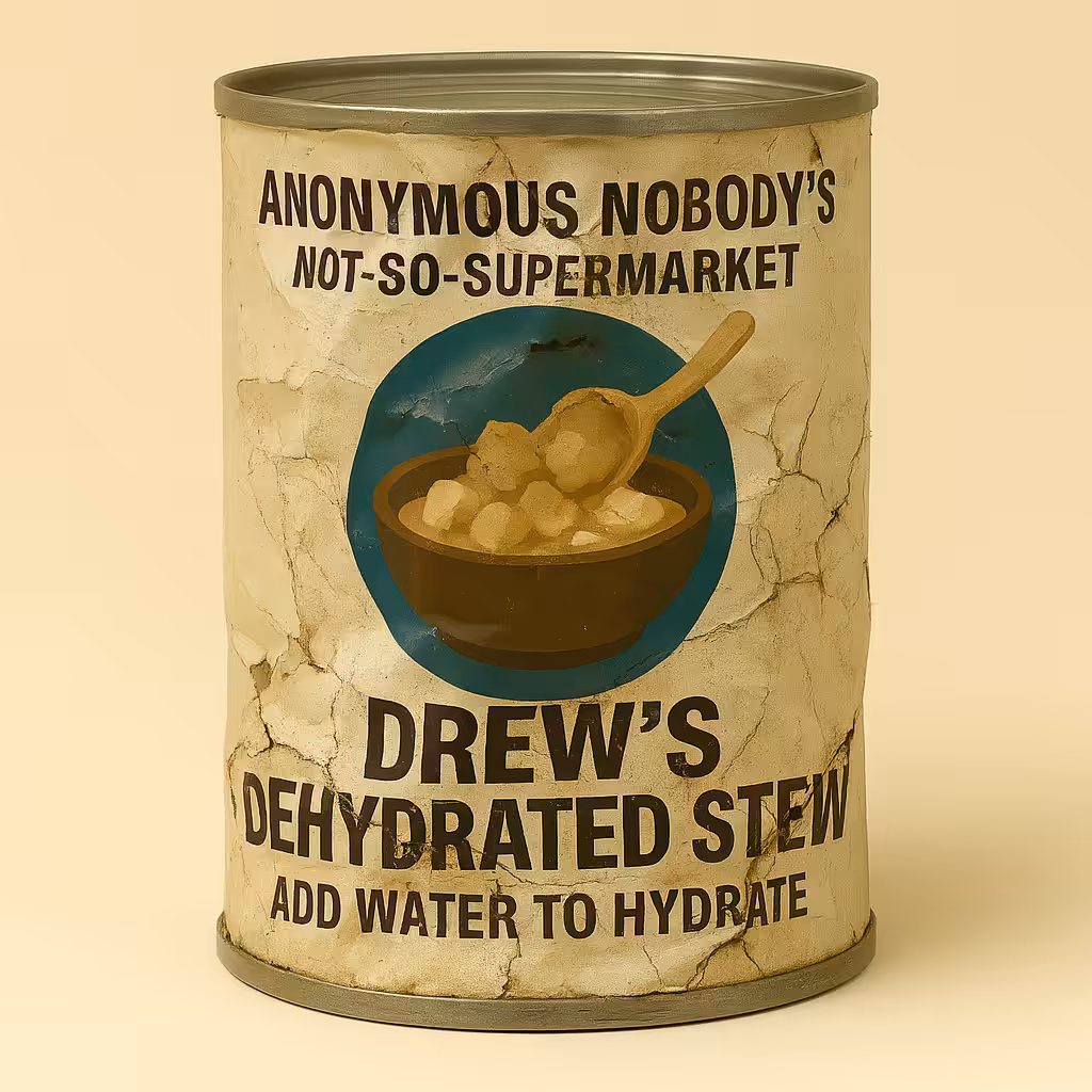 Anonymous Nobody’s Not-So-Supermarket Sale Rack: Drew’s Dehydrated Stew™️ (Damaged)
