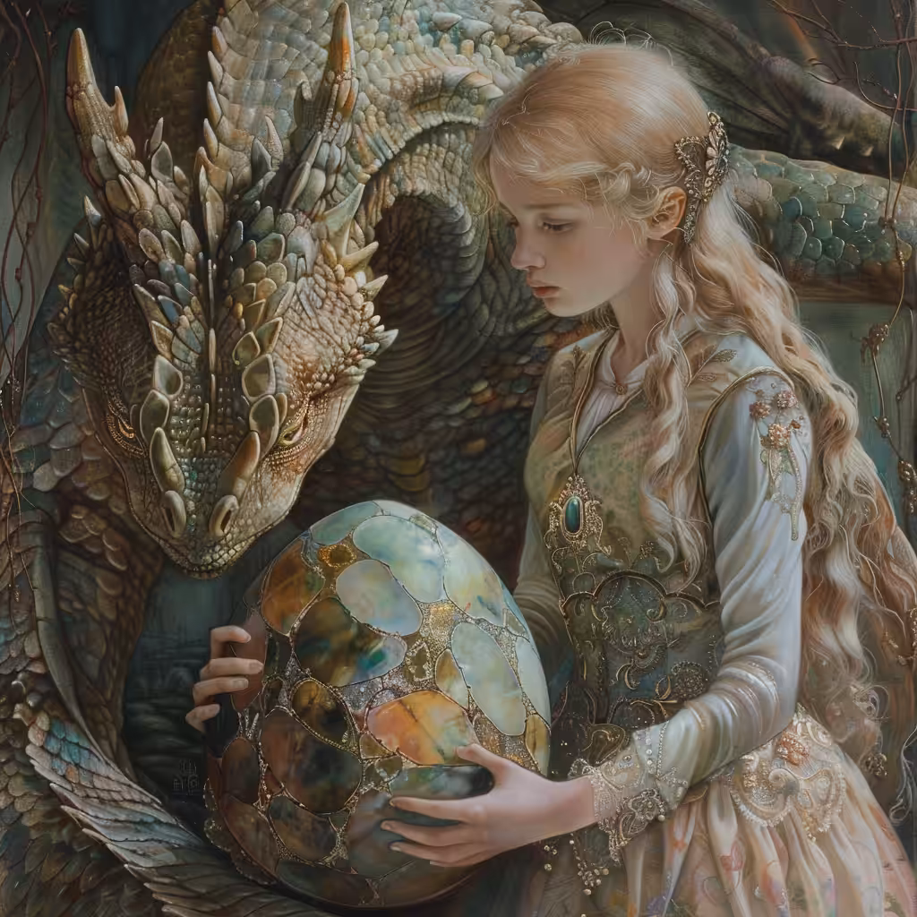 Illustration for the children's fairy tale "the girl and the Dragon"