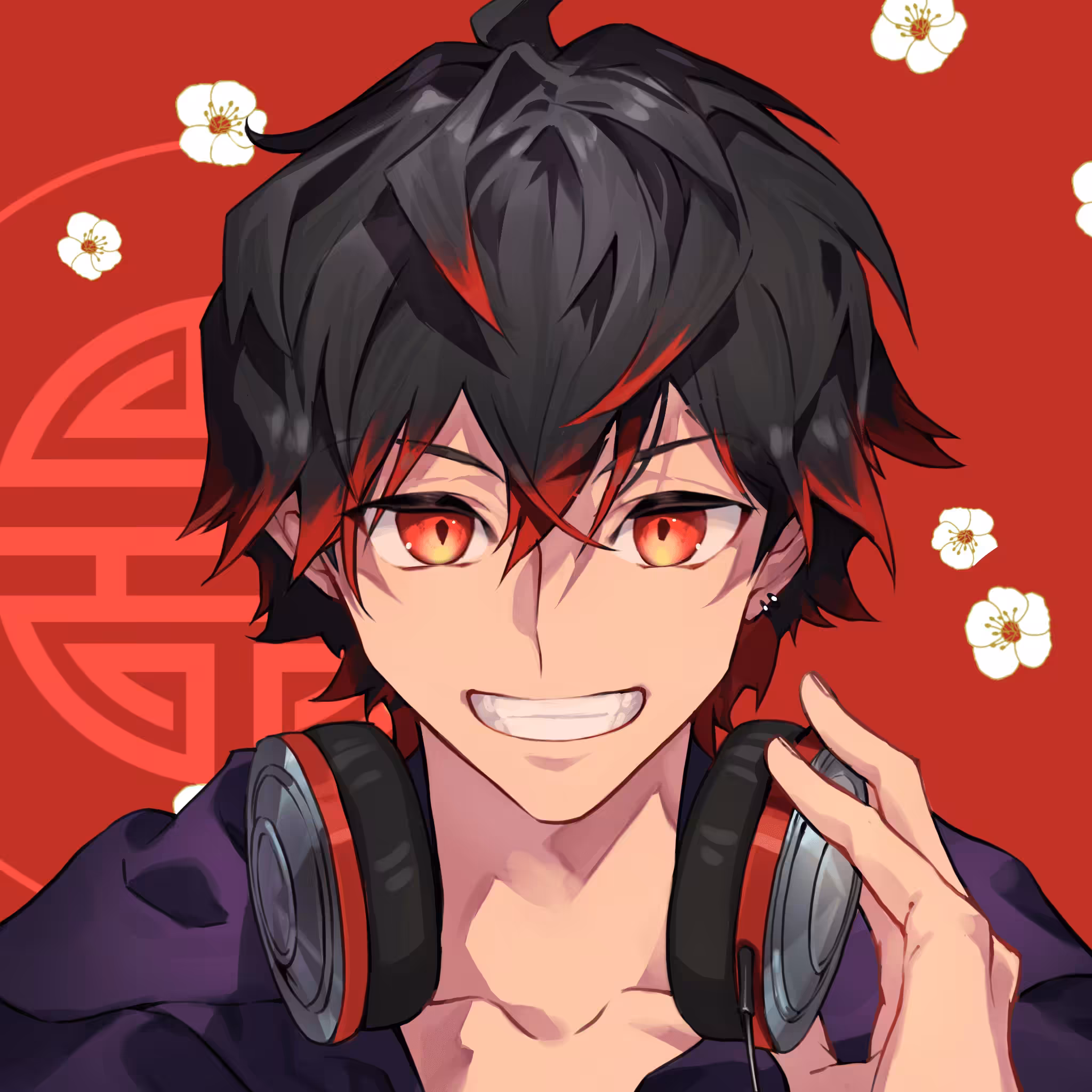 Red-eyed boy with headphones