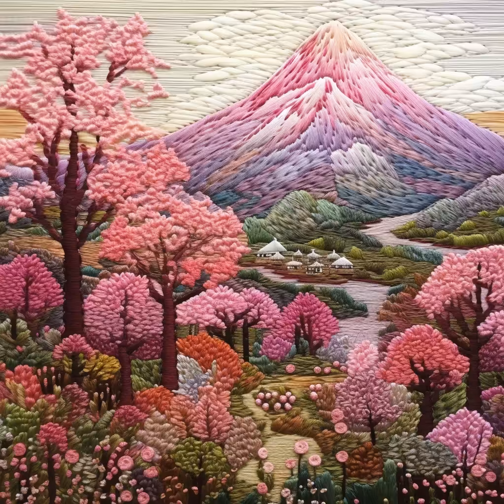 Fujiyama and pink cherry trees
