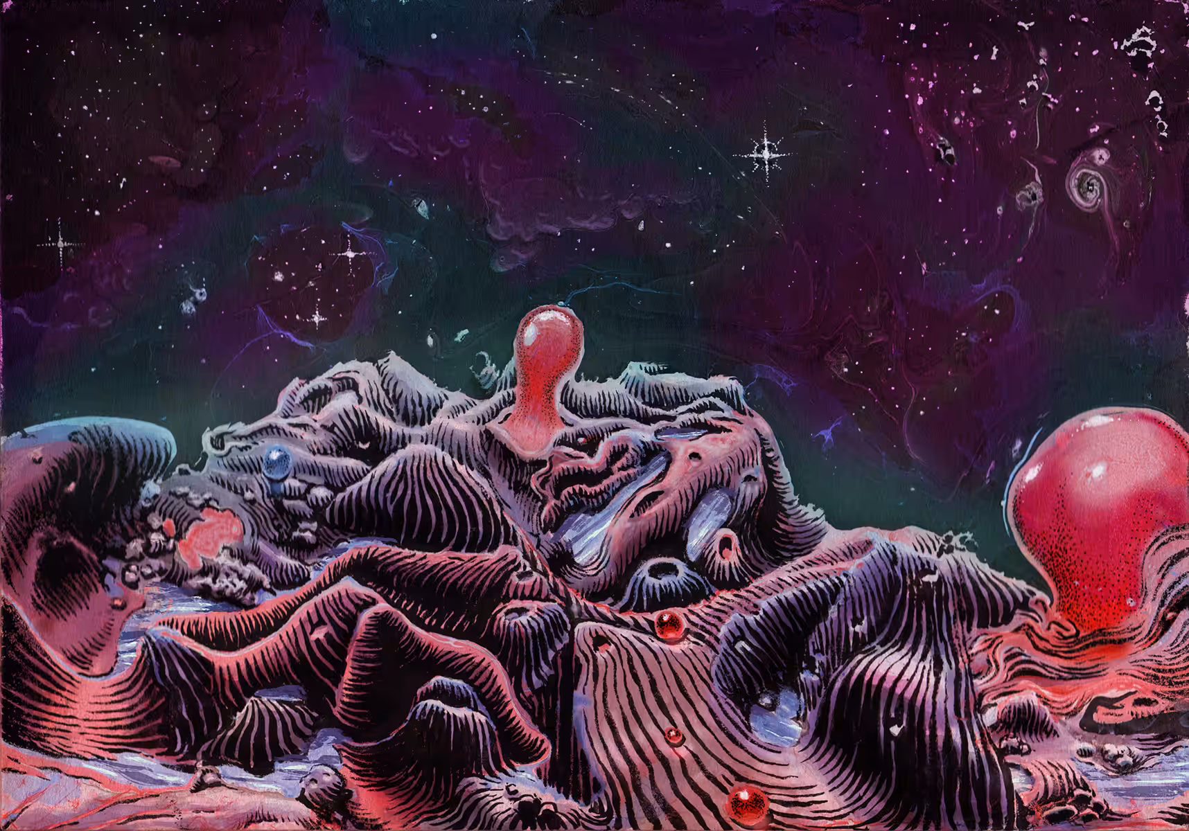 Pink and purple bubbly planet