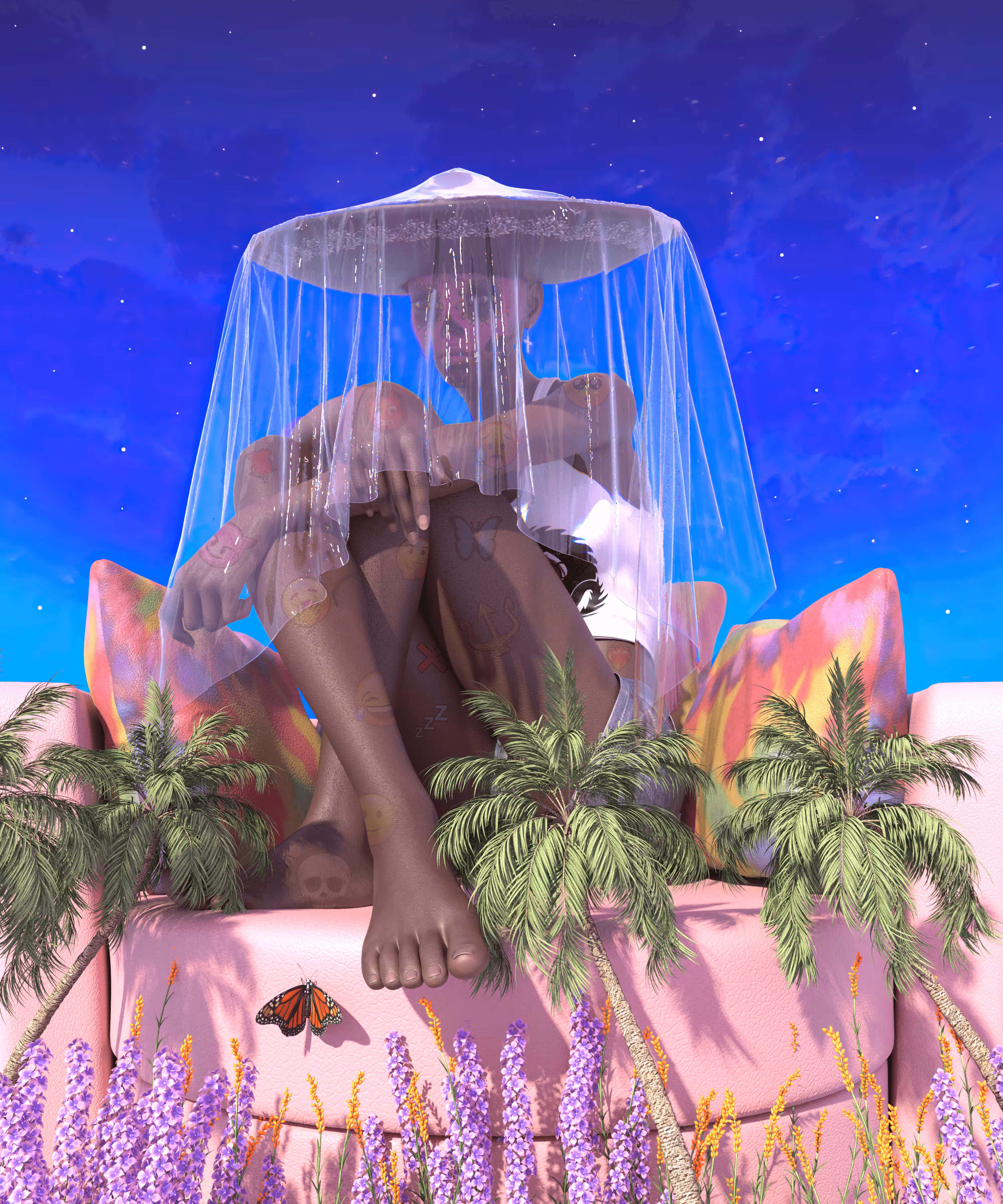 behind her veil