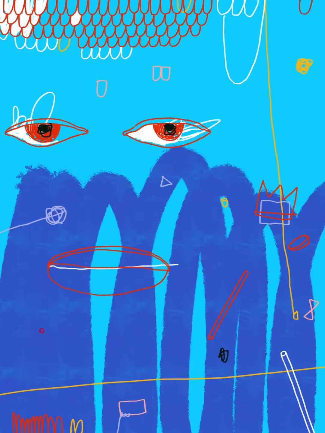 Red eyes blue waves confused