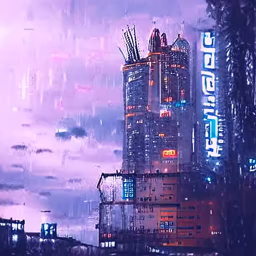 Rainy evening in a cyberpunk city. VQGAN music video. Sound ON!