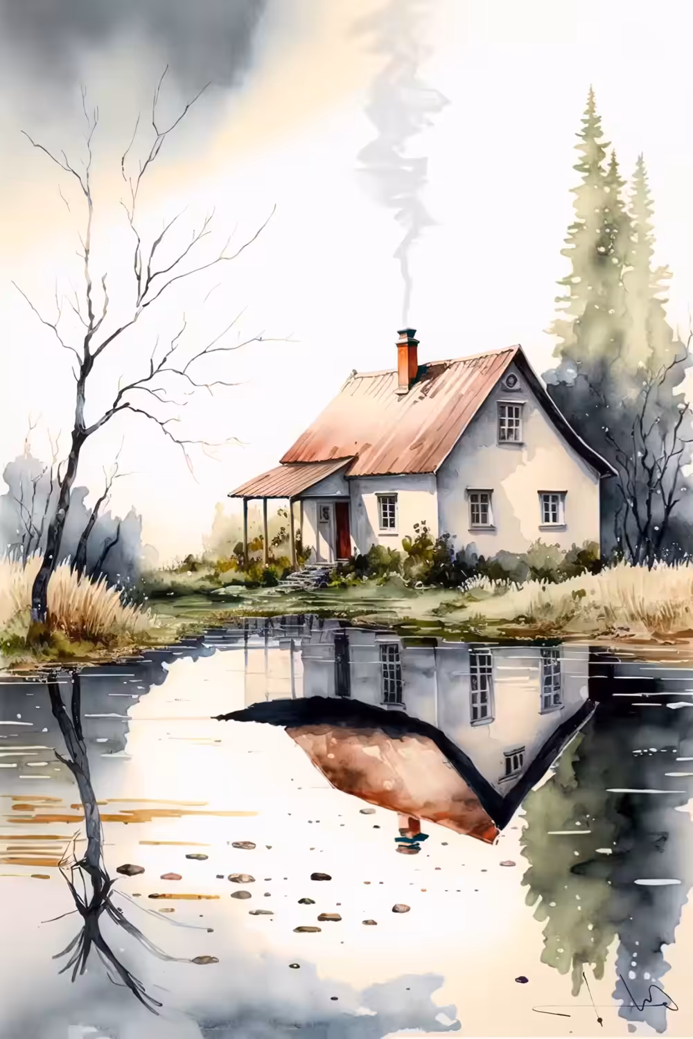 A lonely old house by a lake #1