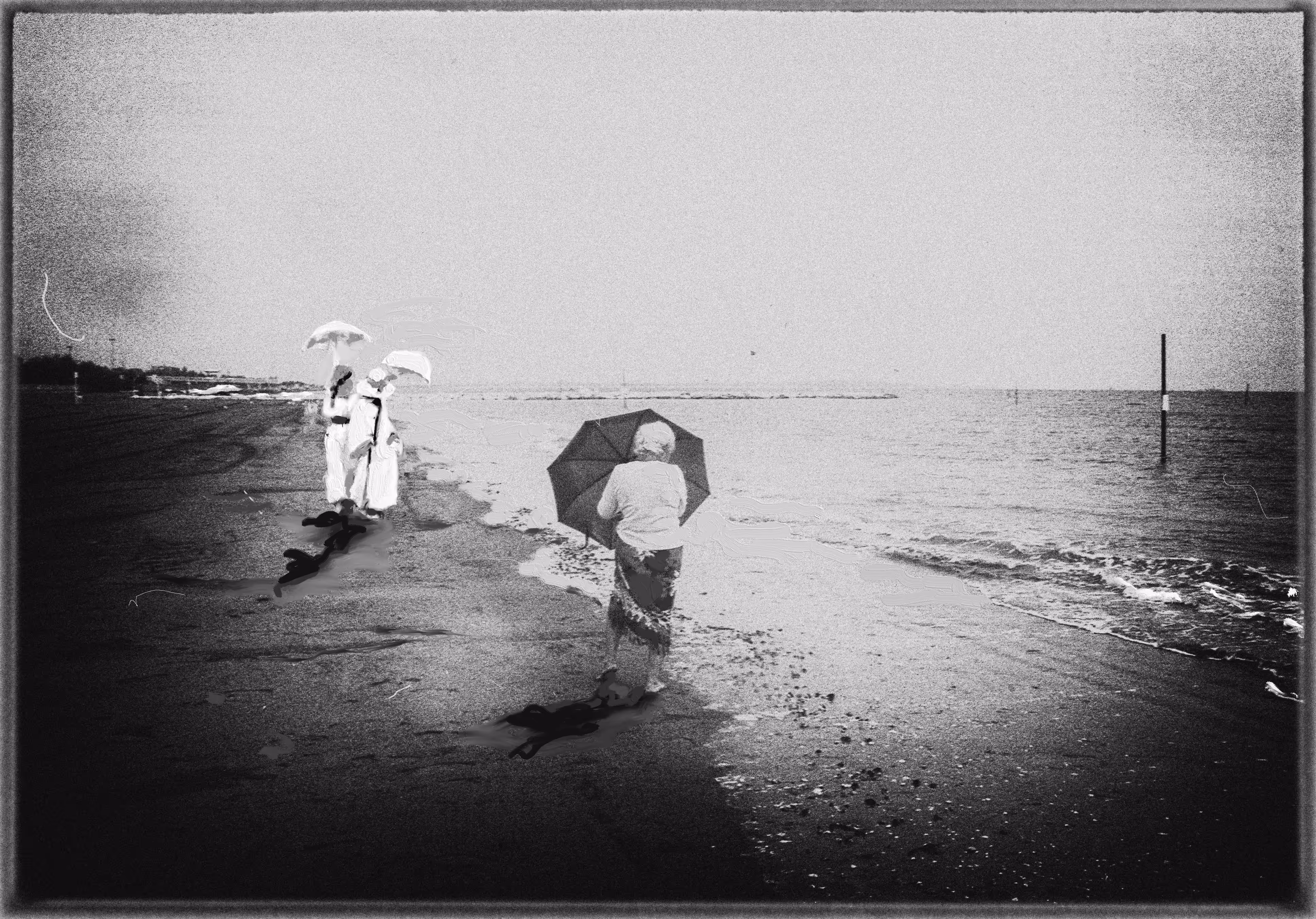 Walking on a windy beach