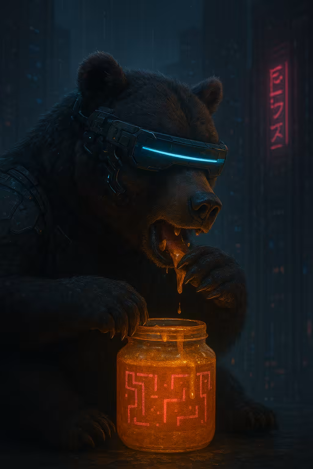 Cyberpunk Bear enjoying his Cyber Honey