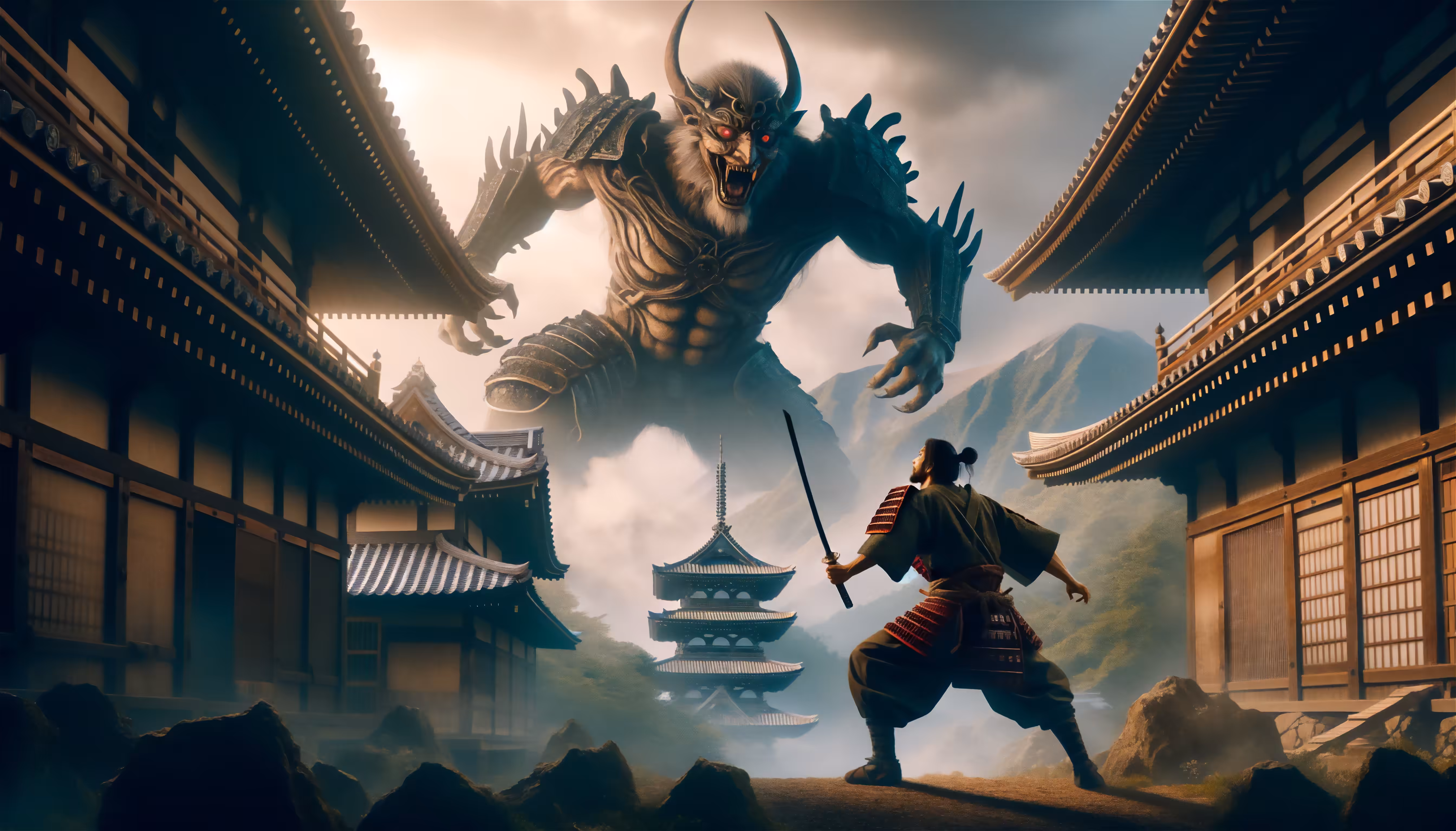 Samurai confronts Oni