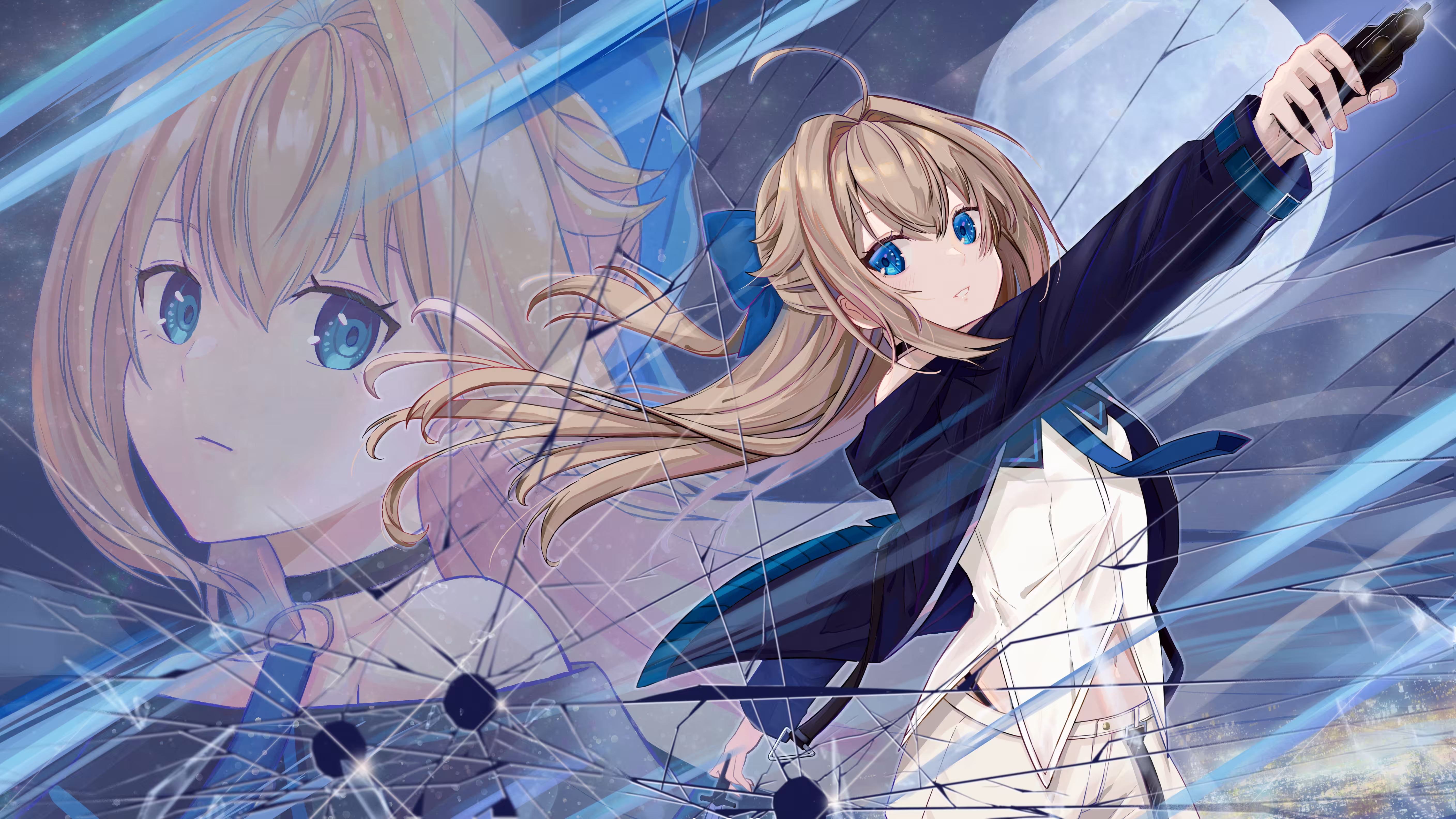The world reflected in the eyes of the blue girl