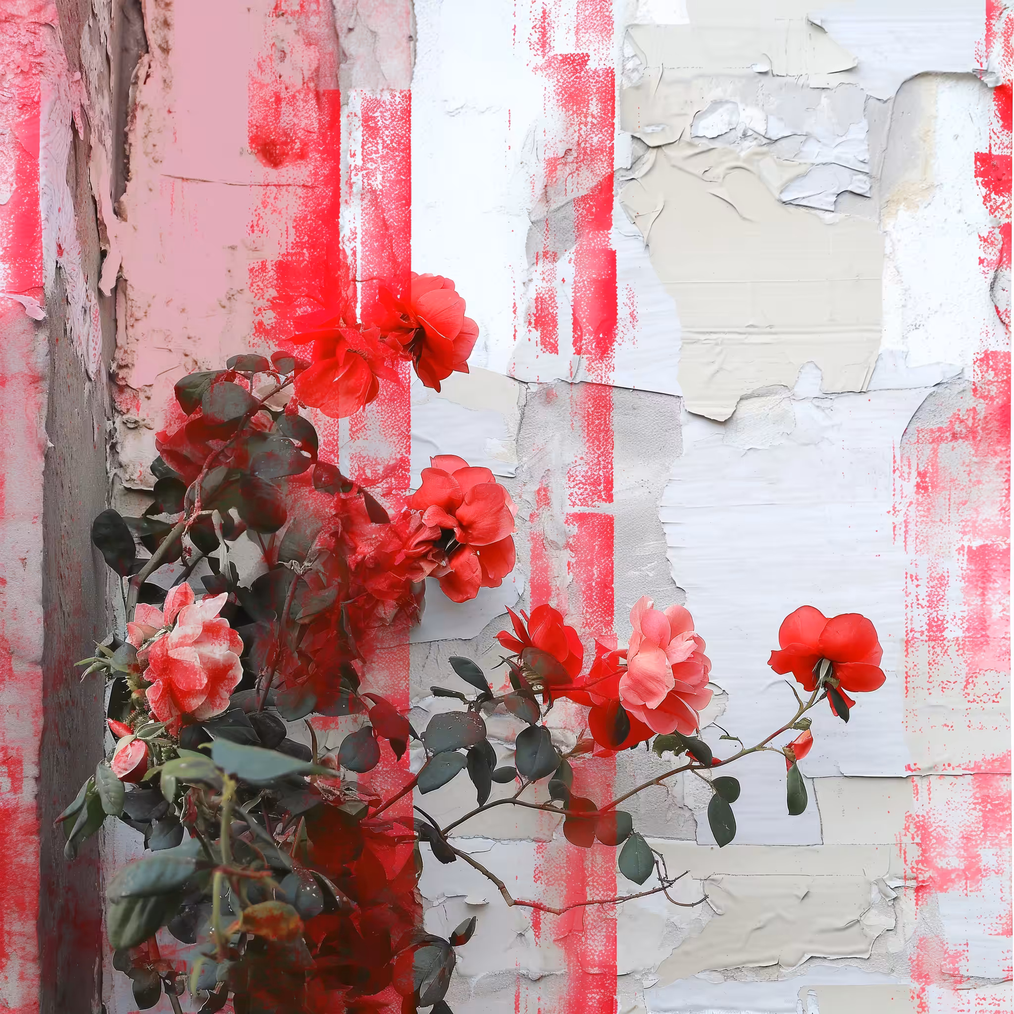 Halfway: Red Flowers on a wall