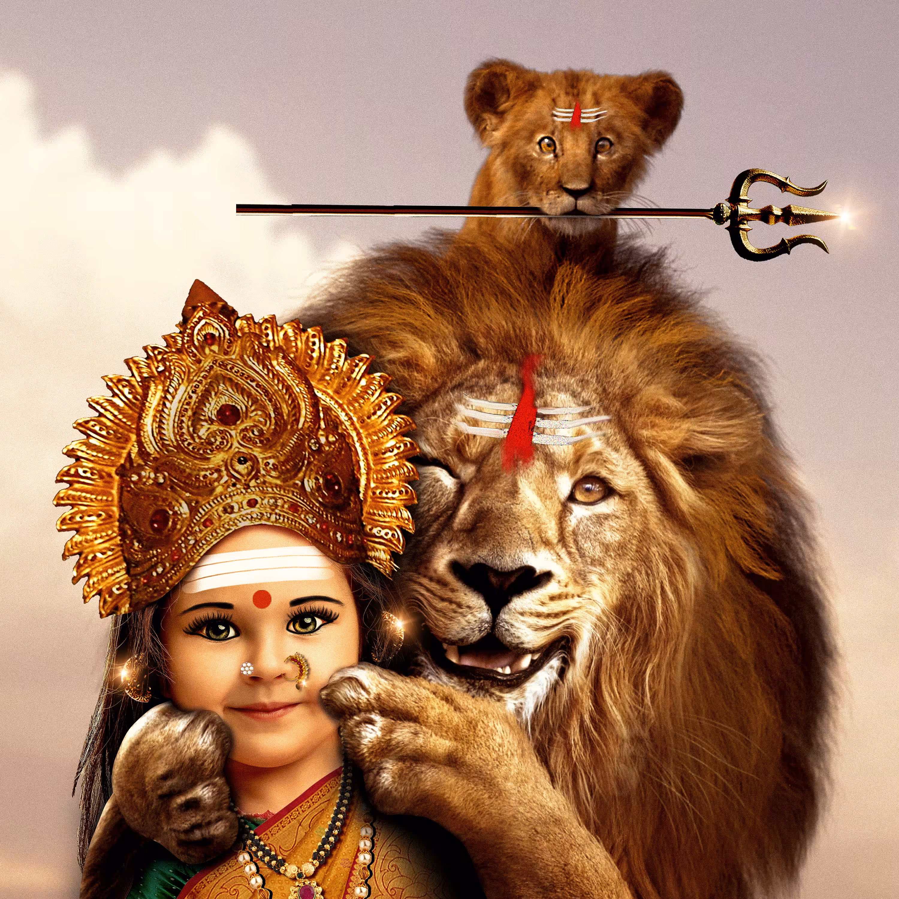 Baby Goddess Durga With her Mount Lion