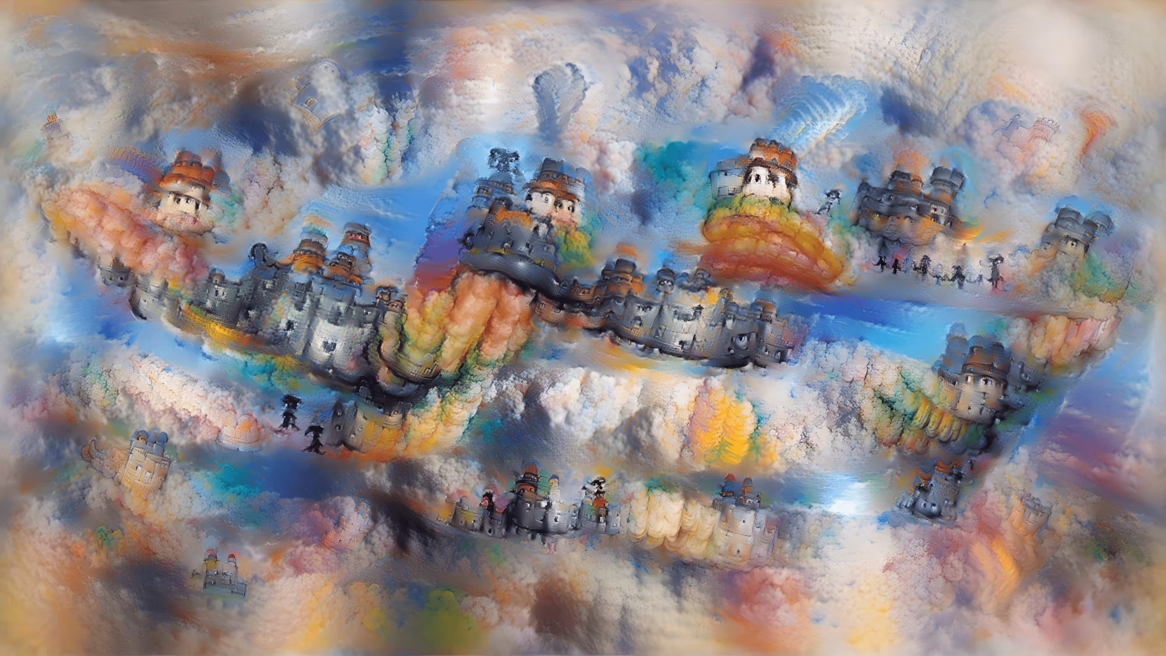 A Castle in the Sky on Rainbow Clouds (Aphantasia 4x SuperRes Render)