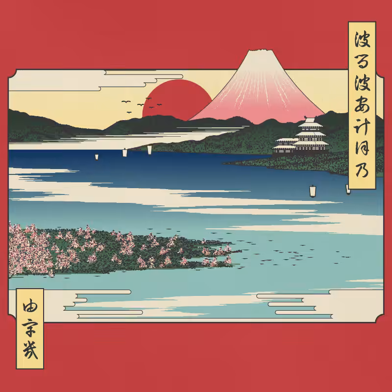 ukiyo-e seascape in bloom #105