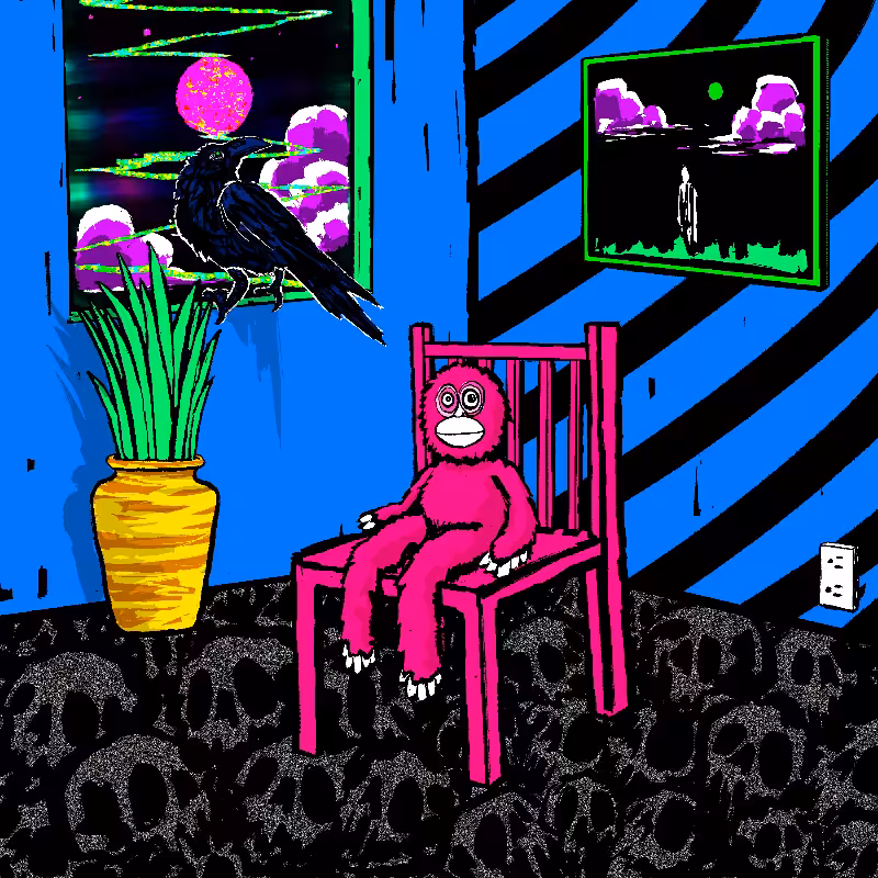pink chair in the blue room #117