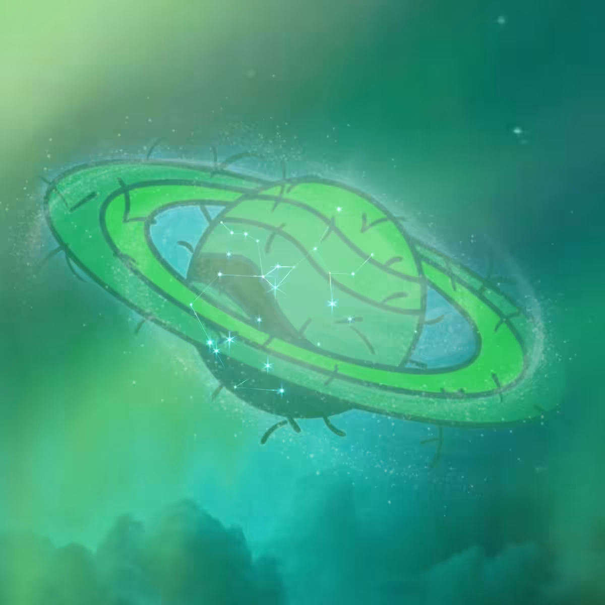 Cactus Saturn in Aurora Borealis