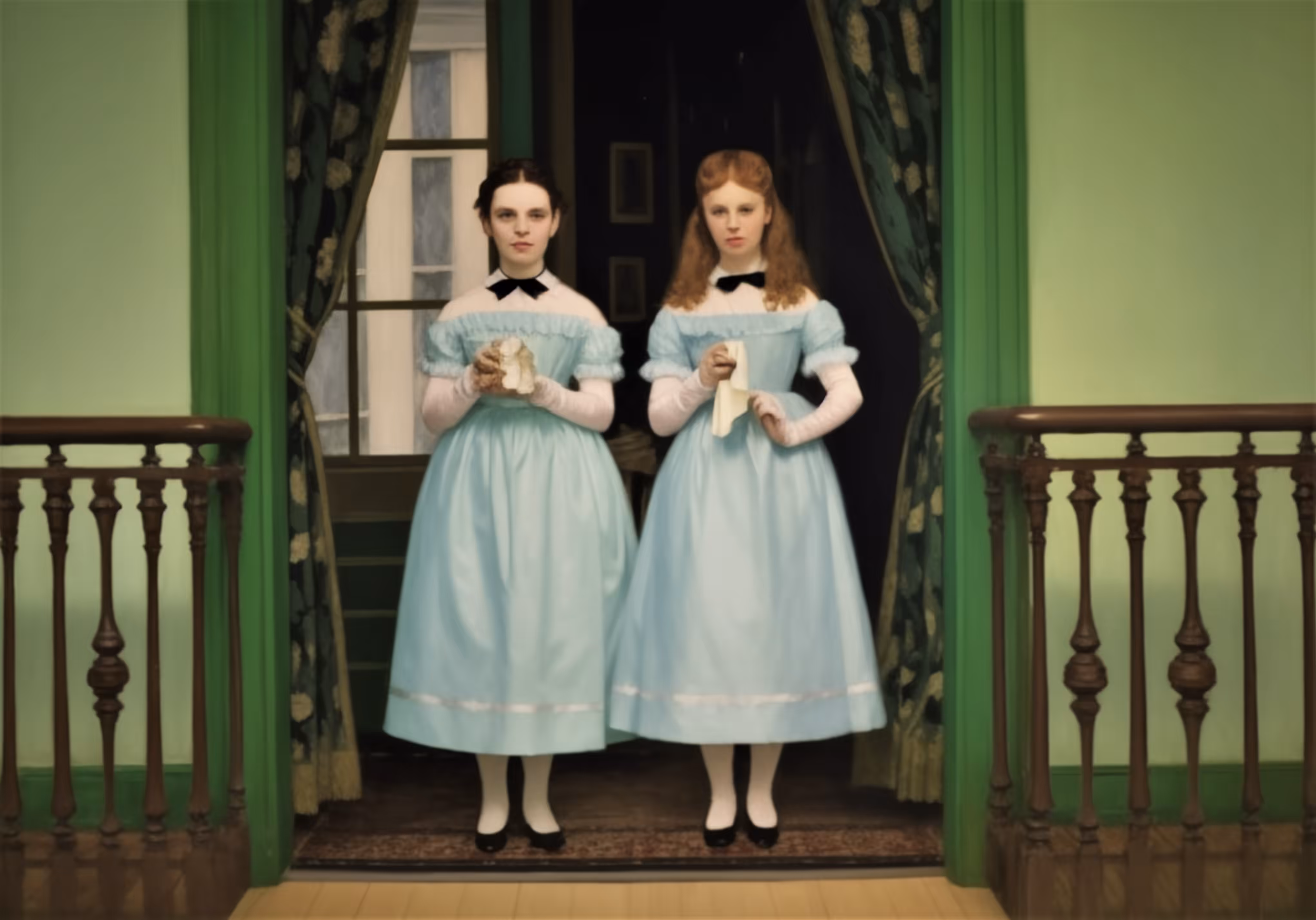TWIN SISTERS ON THE MOVE: On Monet's balcony