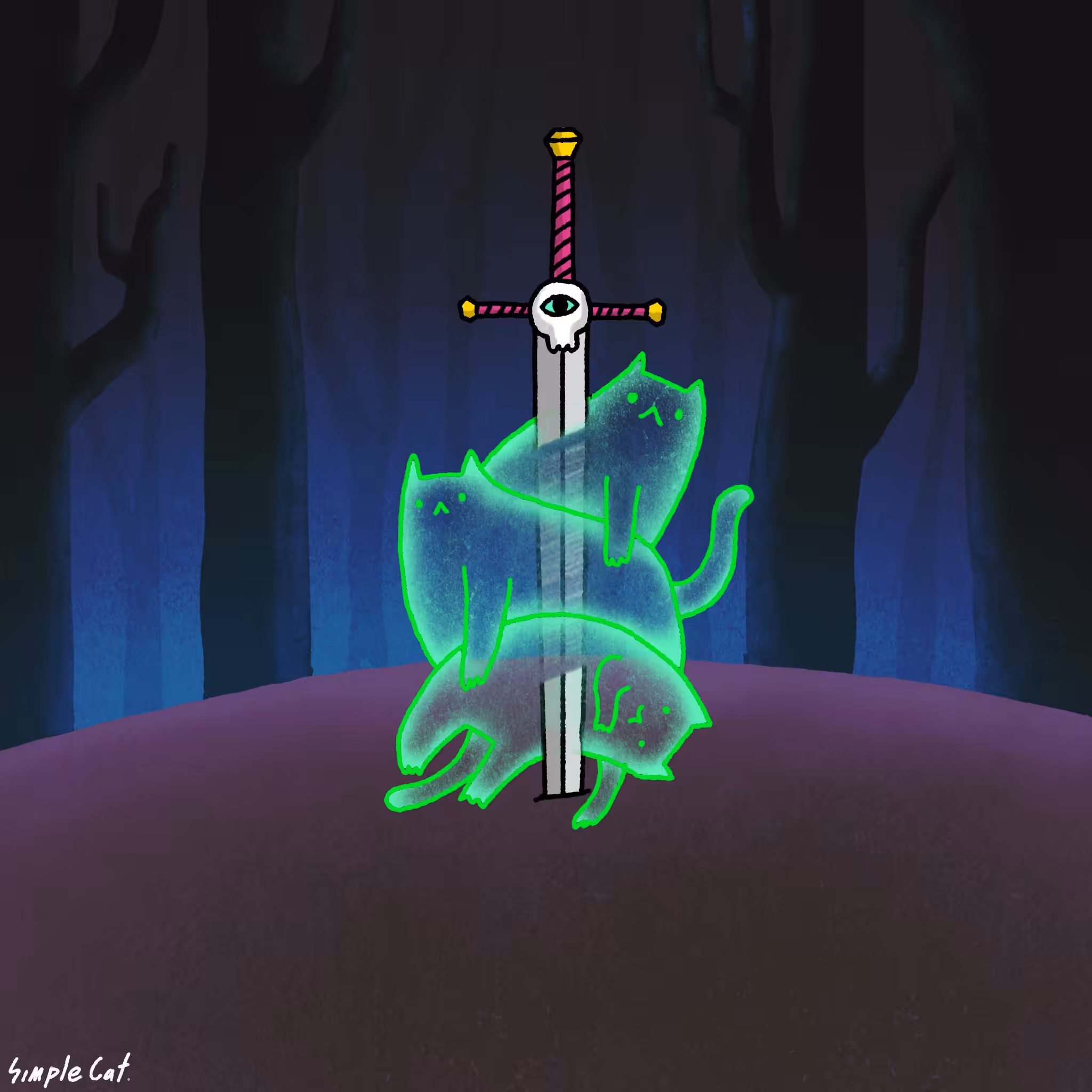 #7 Three Spirit Cats and a Skull Sword