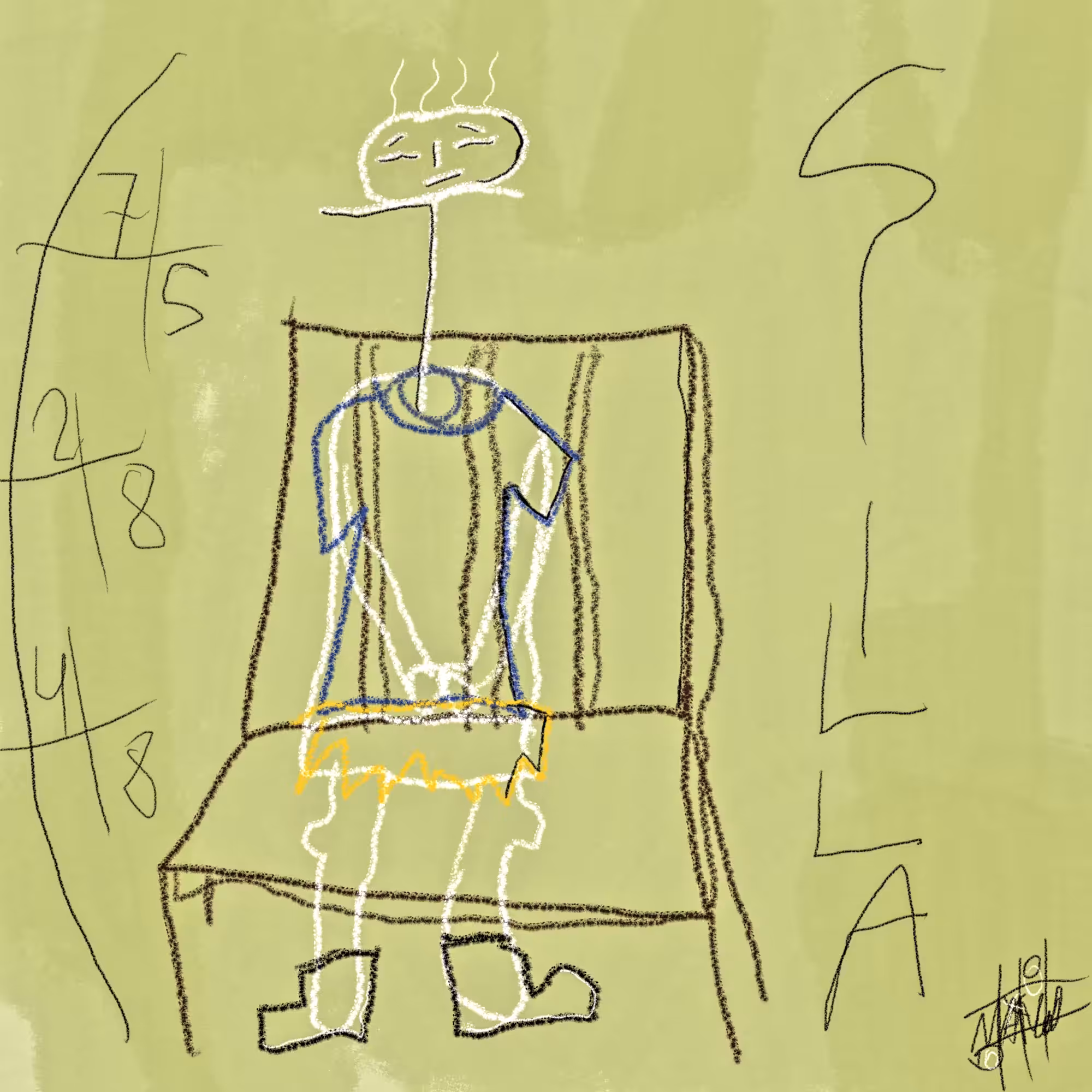 The clothes on the chair at night