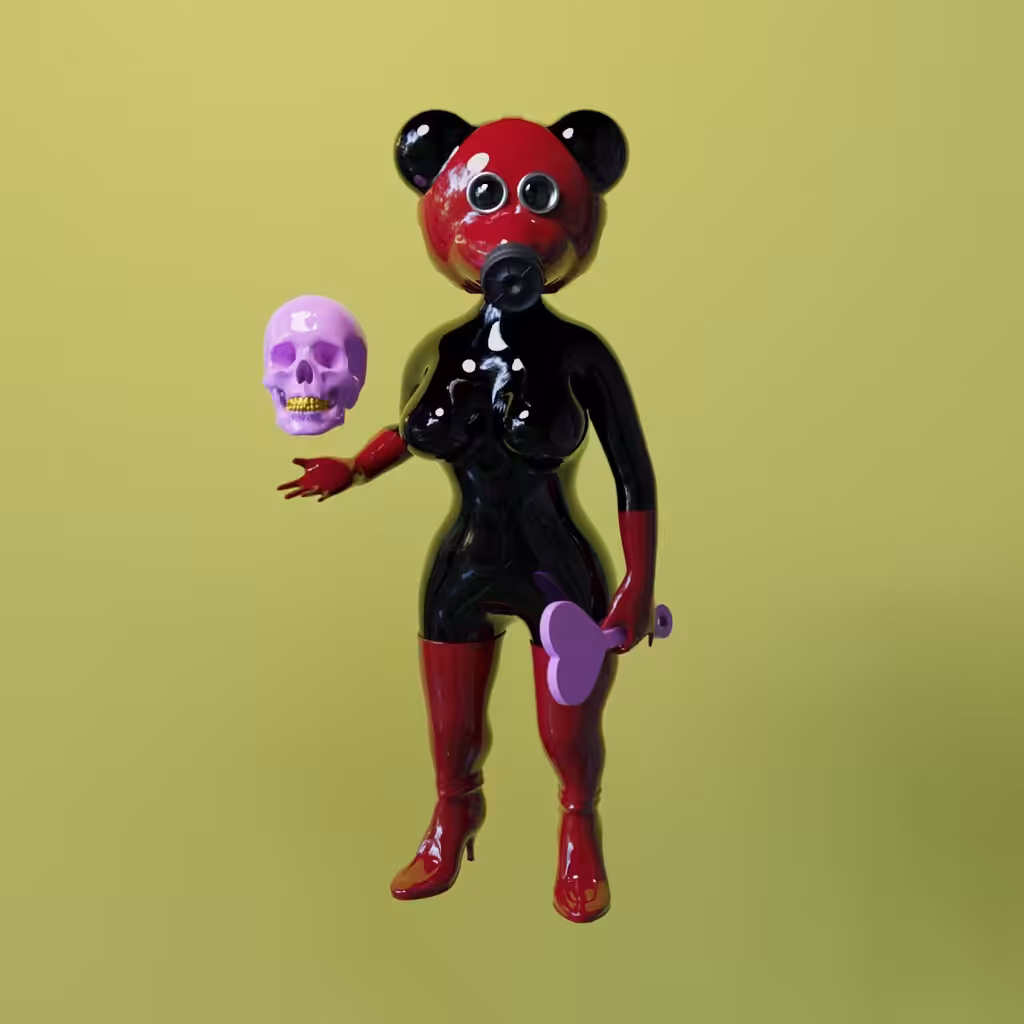 Twin Bear 01 with Pink Skull