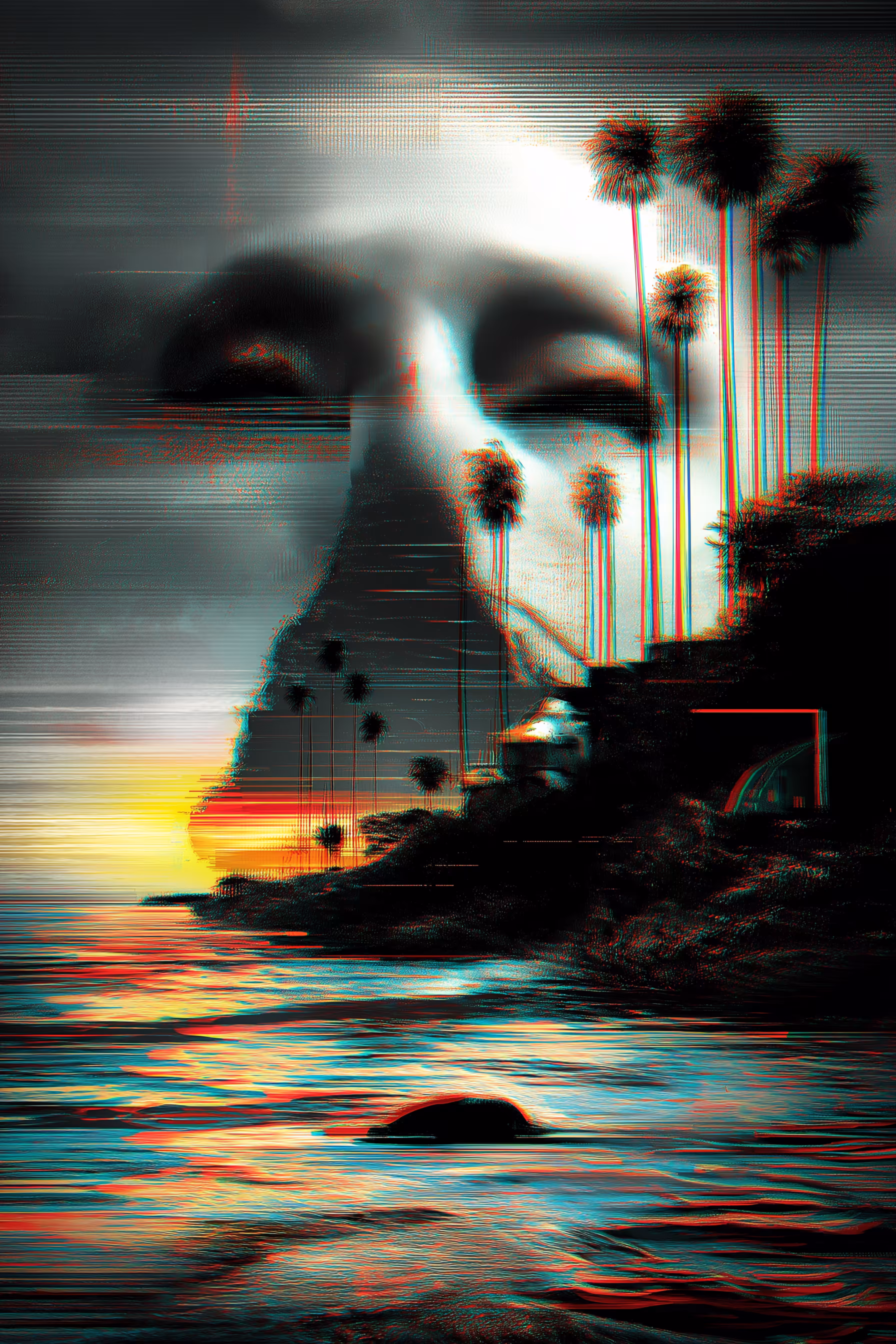 Chromatic Agony: Mirage of a Digitally Corrupted Sunset