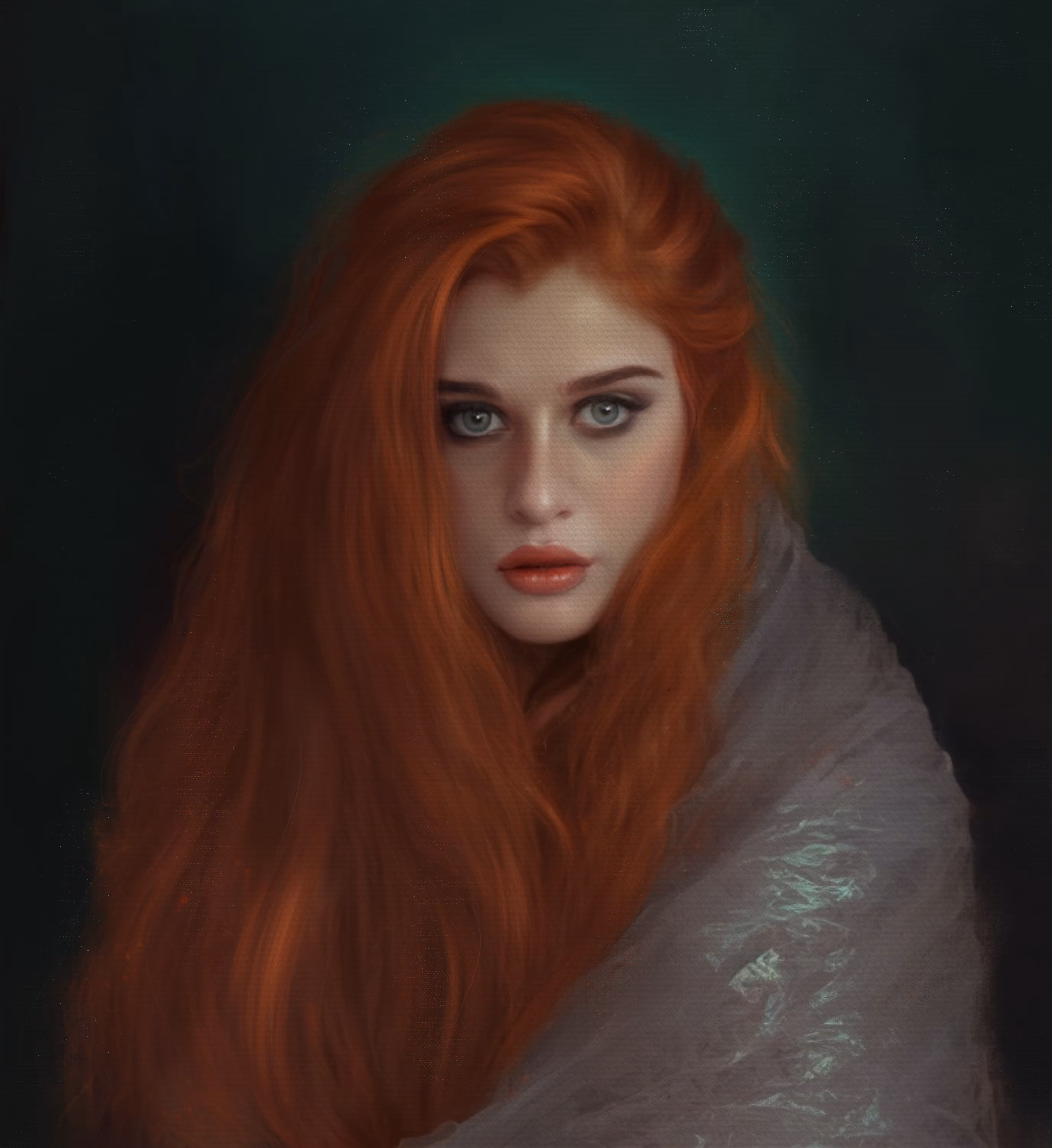 Portrait of a Redheaded Girl in a Plastic Bag Cape