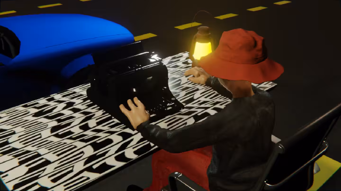 Desktop #174: The Hypebeast in the Black Slim Chair With a Gas Lamp and a Typewriter on a Pattern Table in The Streets