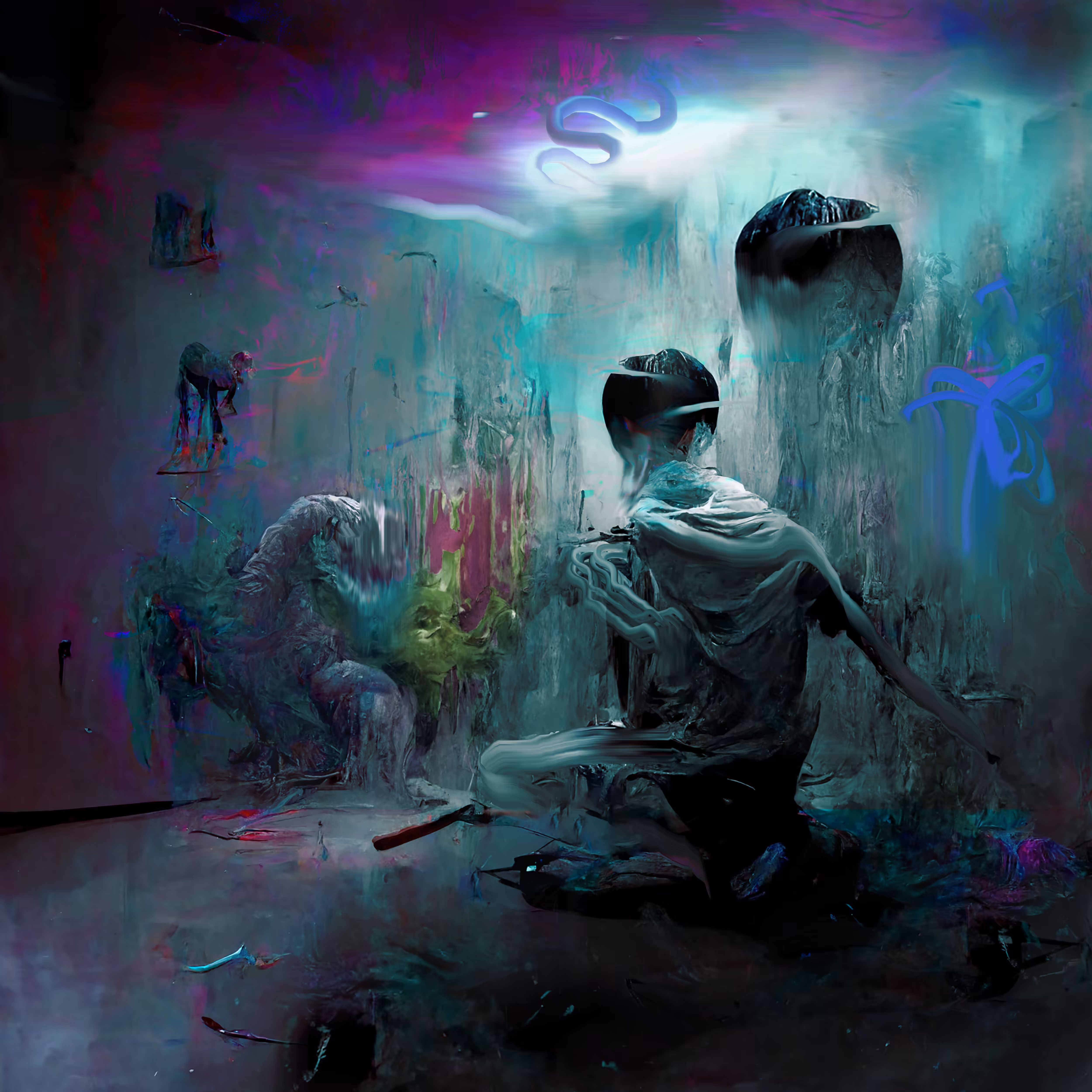 His corner with paints