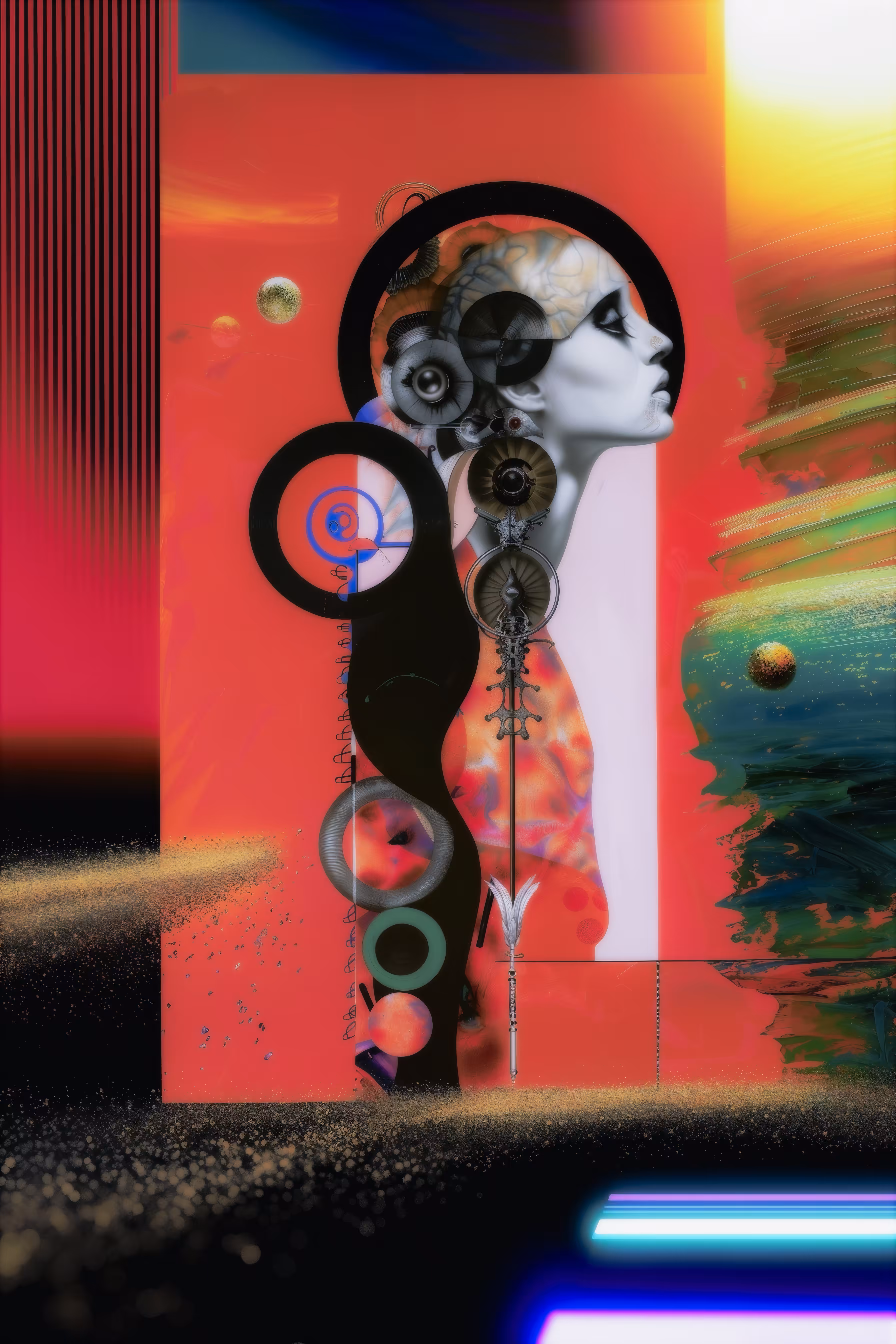 A Pictorial AI Expression of Earth’s Magnetism in an Orange Monolith