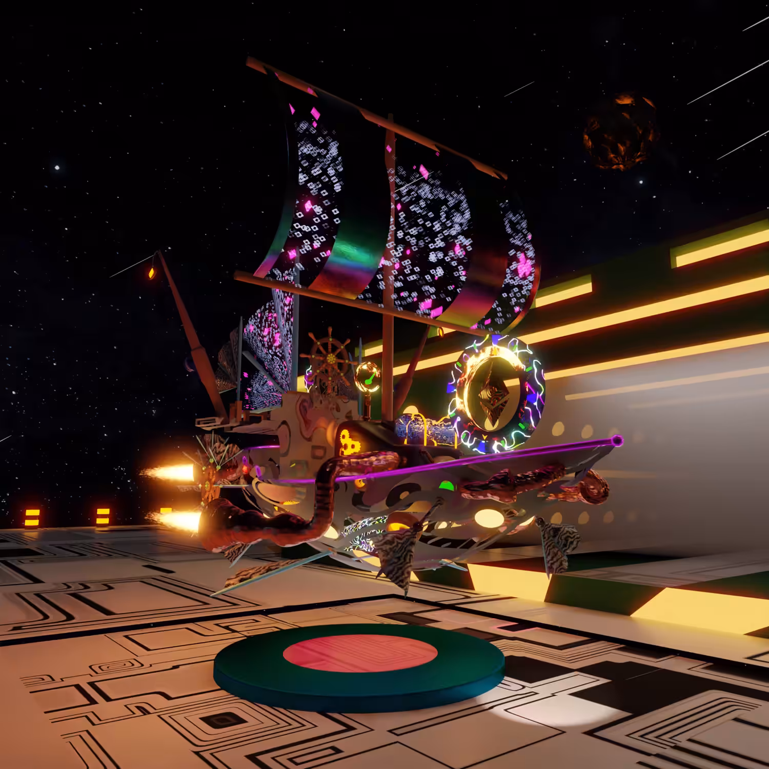 Steampunk Airship at Space Station