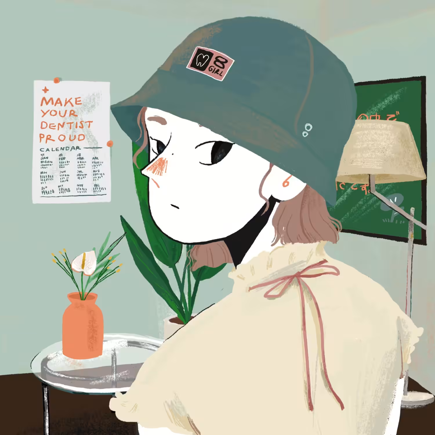 She is in the living room, Wearing her favorite bucket - ichi