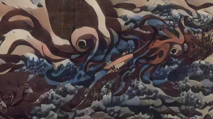 KING SQUID IN THE STYLE OF HOKUSAI