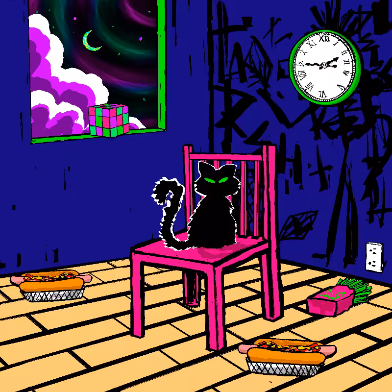 pink chair in the blue room #105