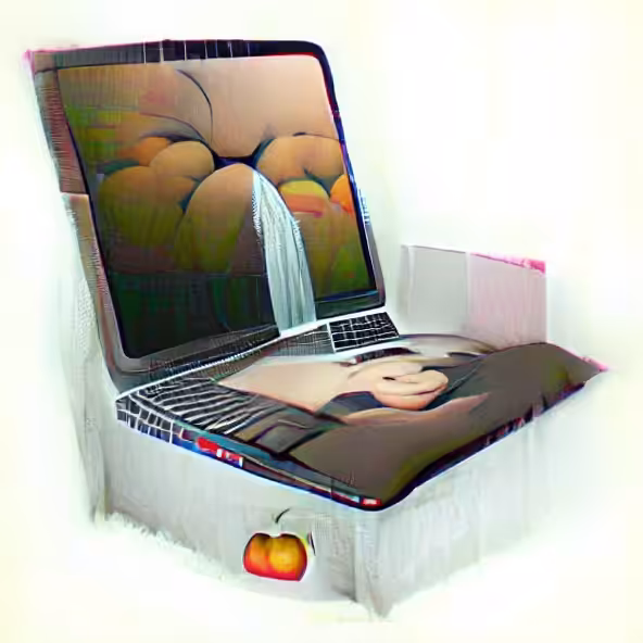 Artificial still life with peach, water, and HP Pavilion 