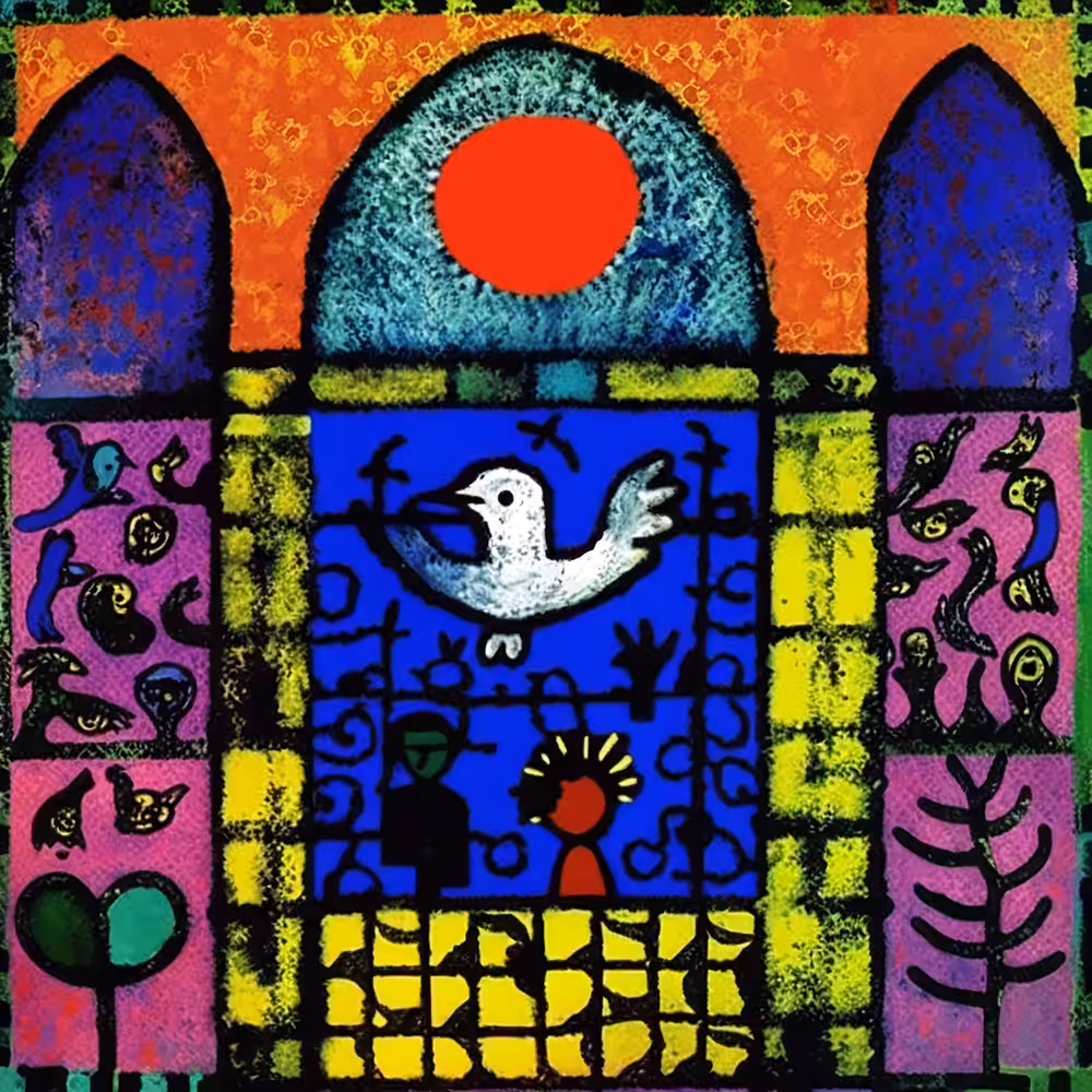 White Bird, Red Sun, Blue Window, Yellow Wall