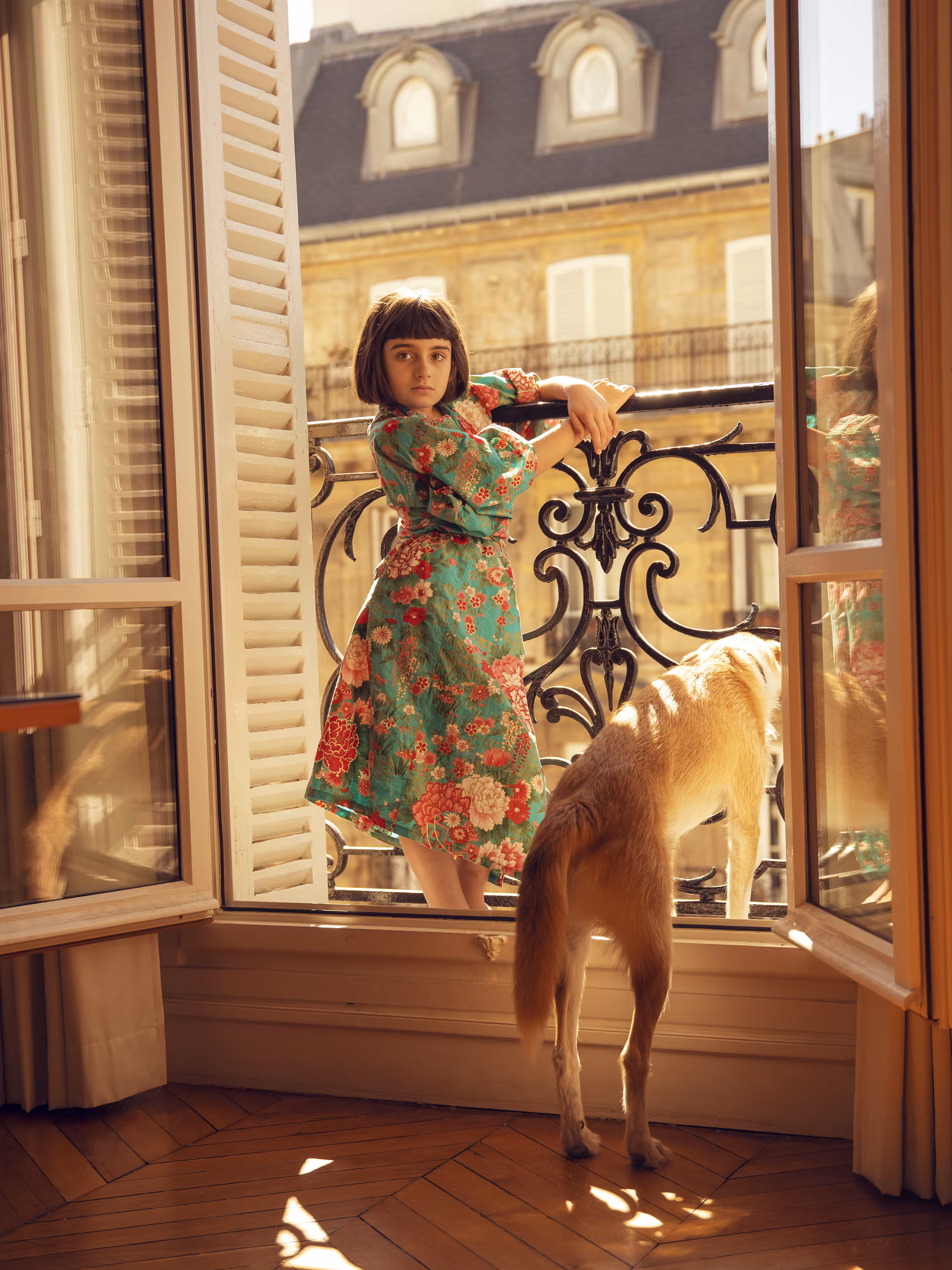 Pia in kimono at window with Echo