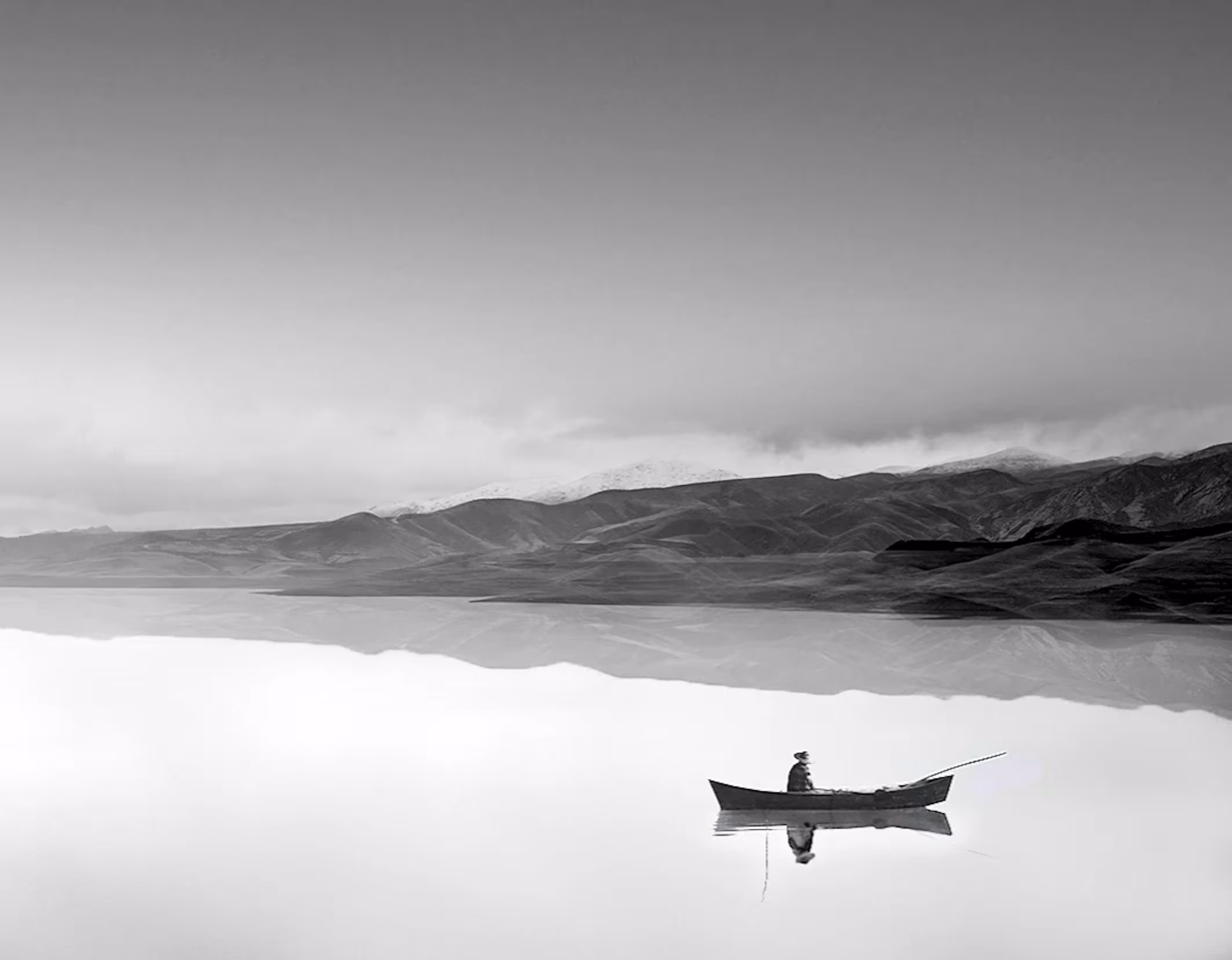 Silent lake and fisherman 