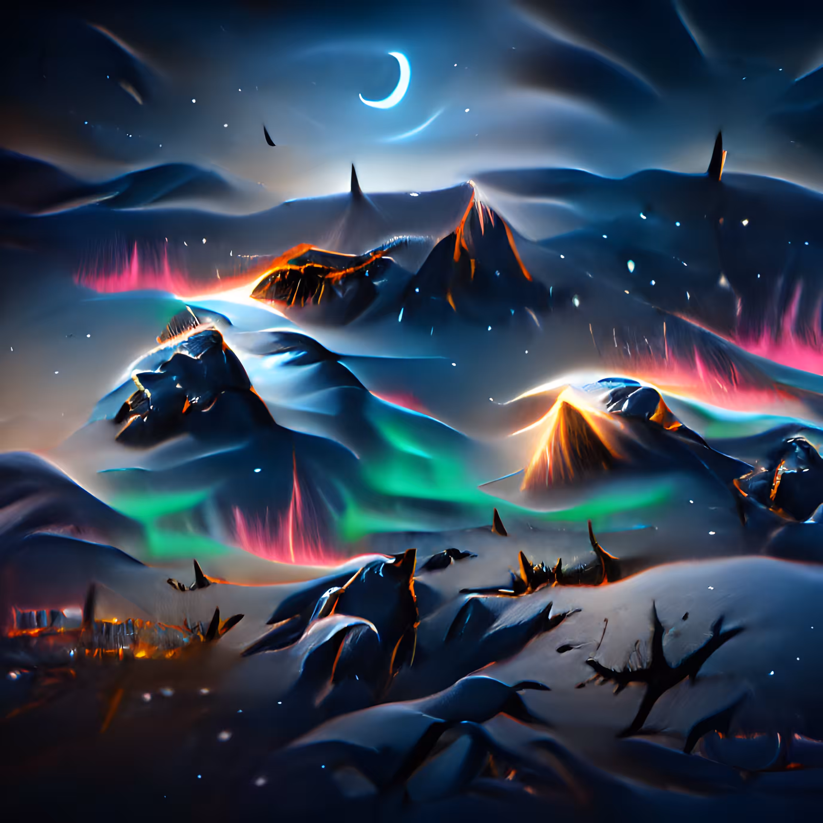 Northern Lights Above the Snowy Mountains