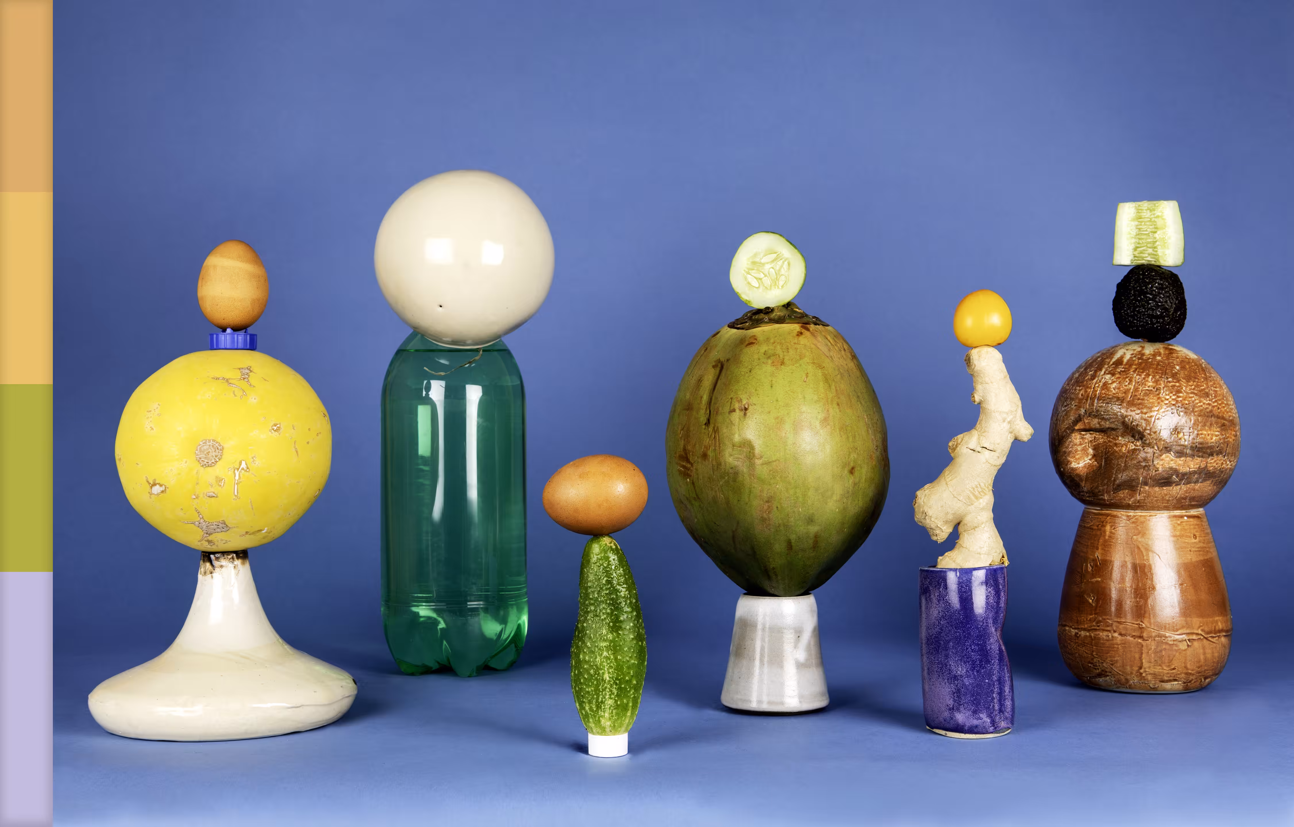Still-Life with Fruit and Ceramics on Blue