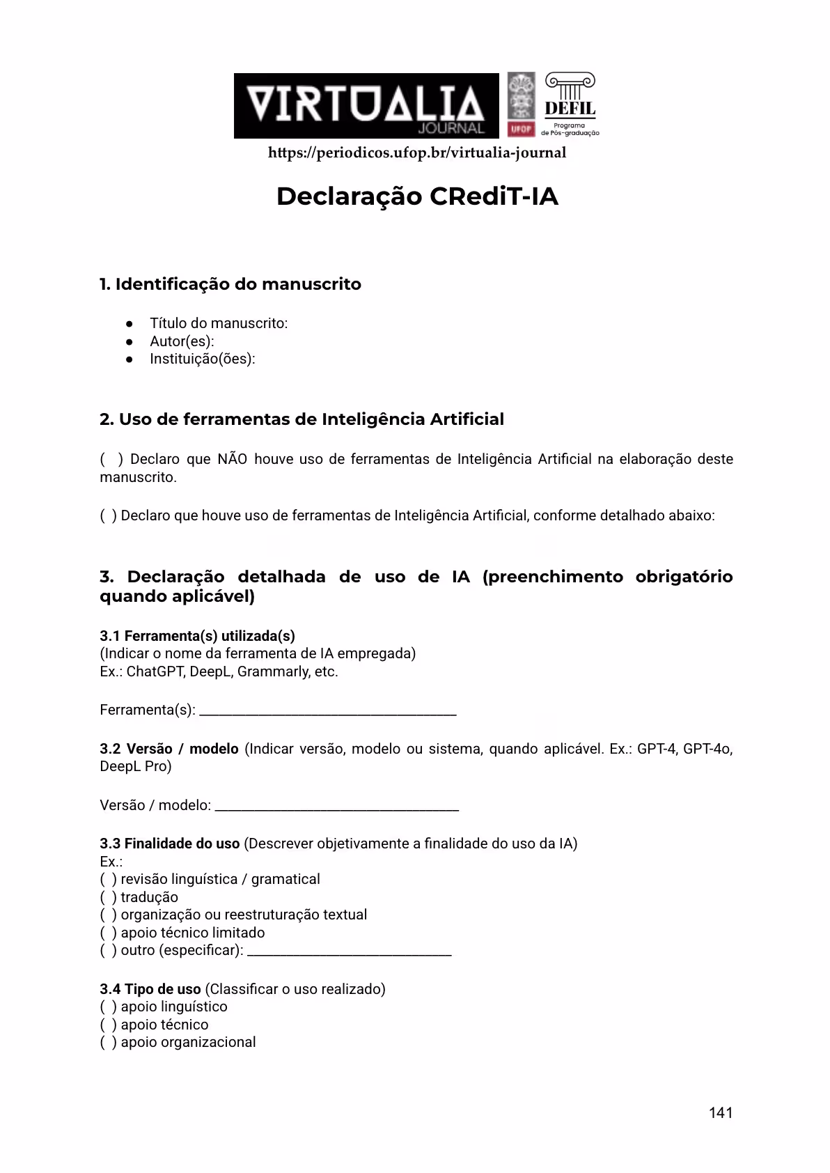 Virtualia Journal - Declaração CRediT-IA (CRediT-AI Statement)